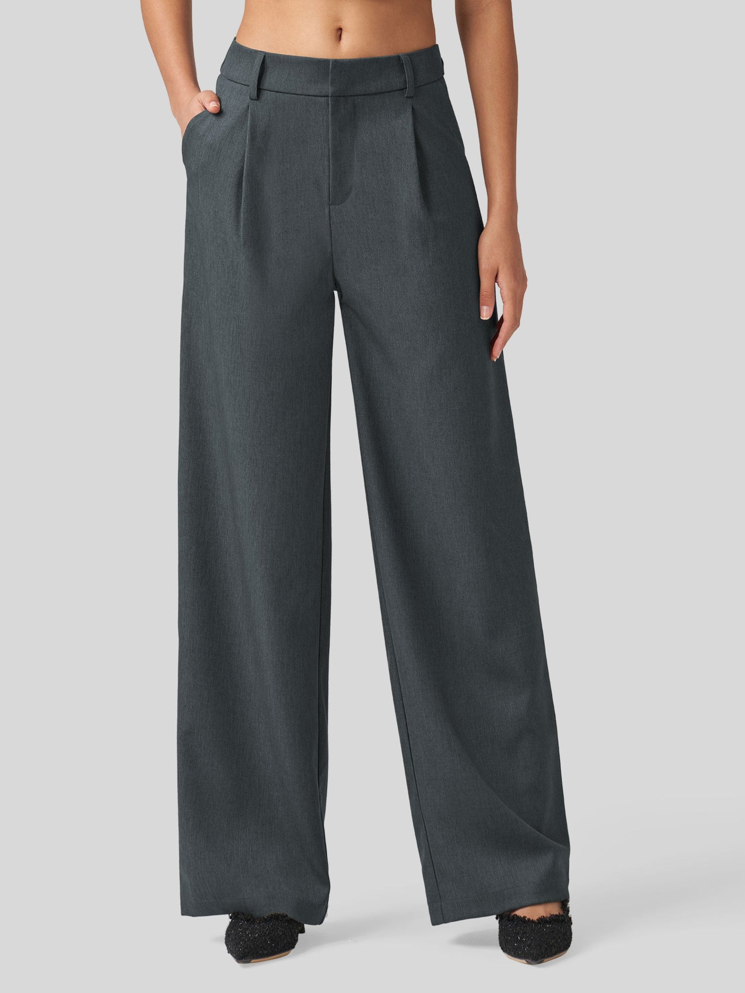 Willit Women's Pleated Wide Leg Pants 31 Inch_deep gray