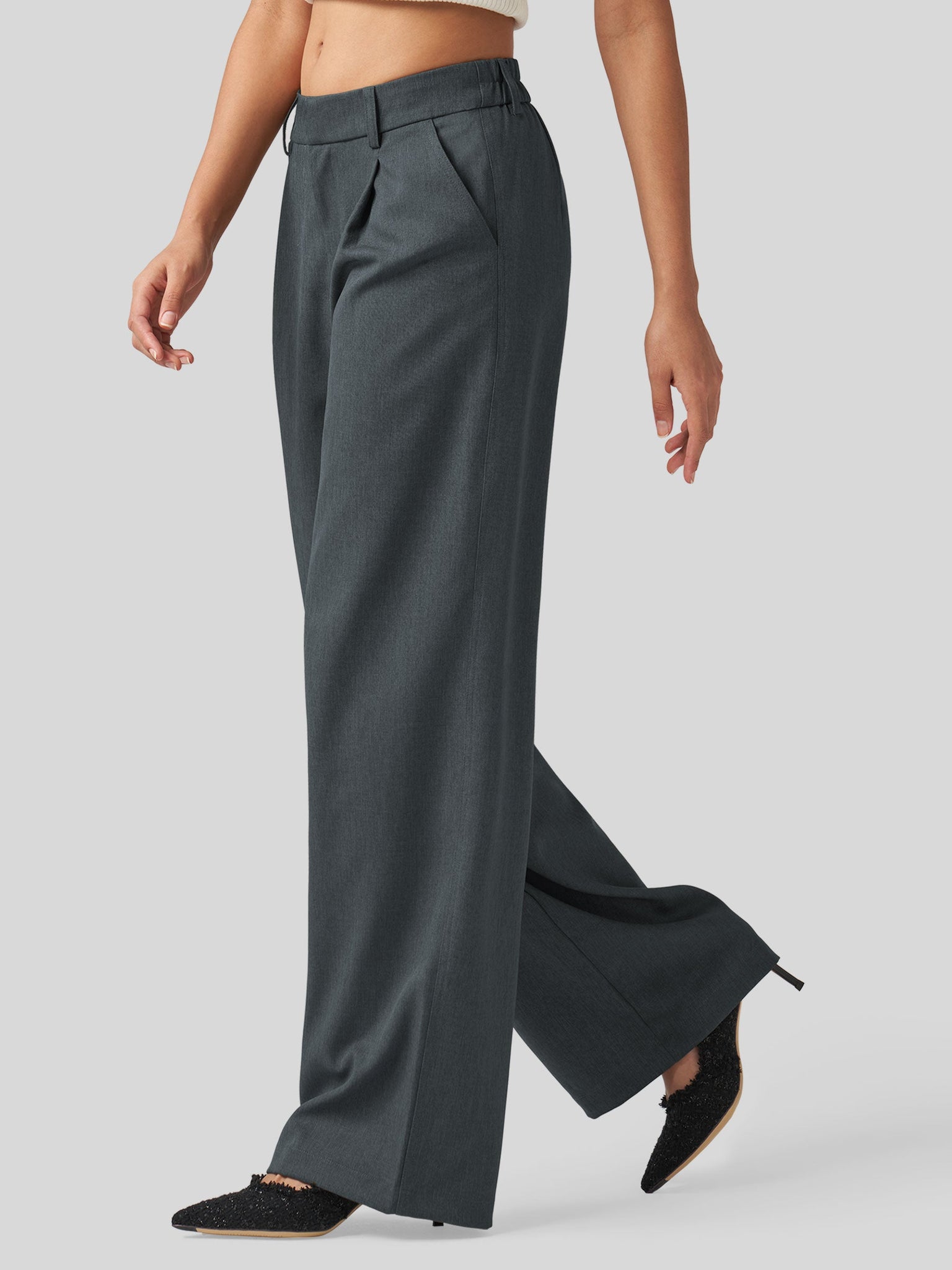 Willit Women's Pleated Wide Leg Pants 31 Inch_deep gray