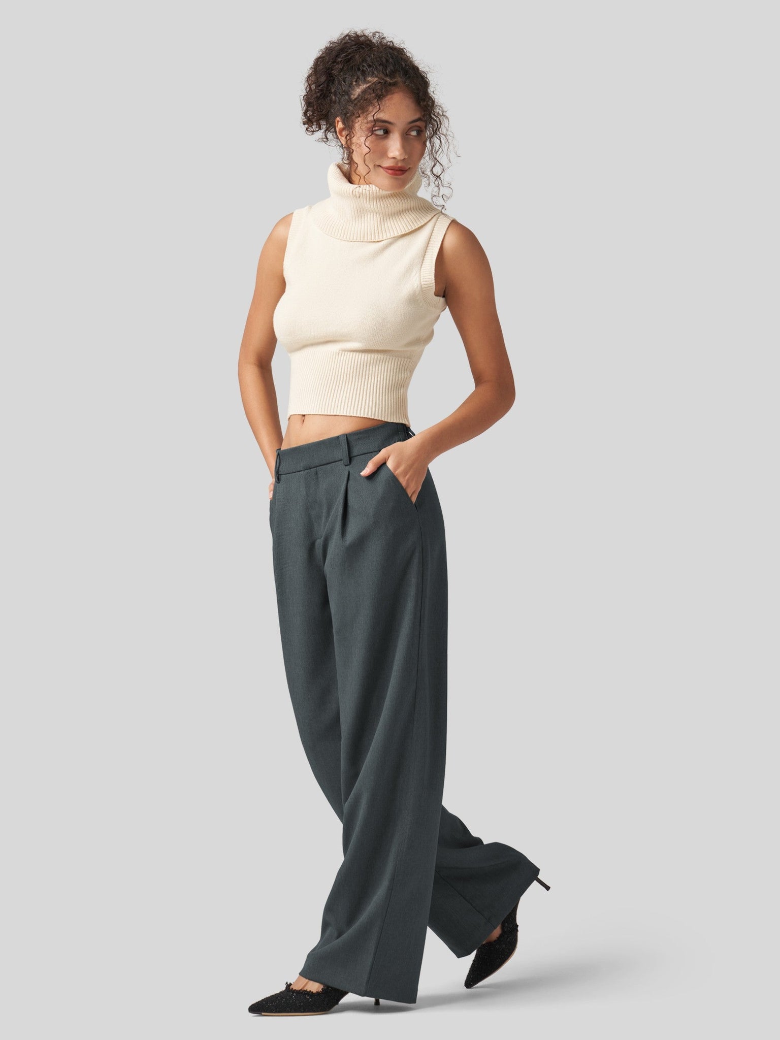 Willit Women's Pleated Wide Leg Pants 31 Inch_deep gray