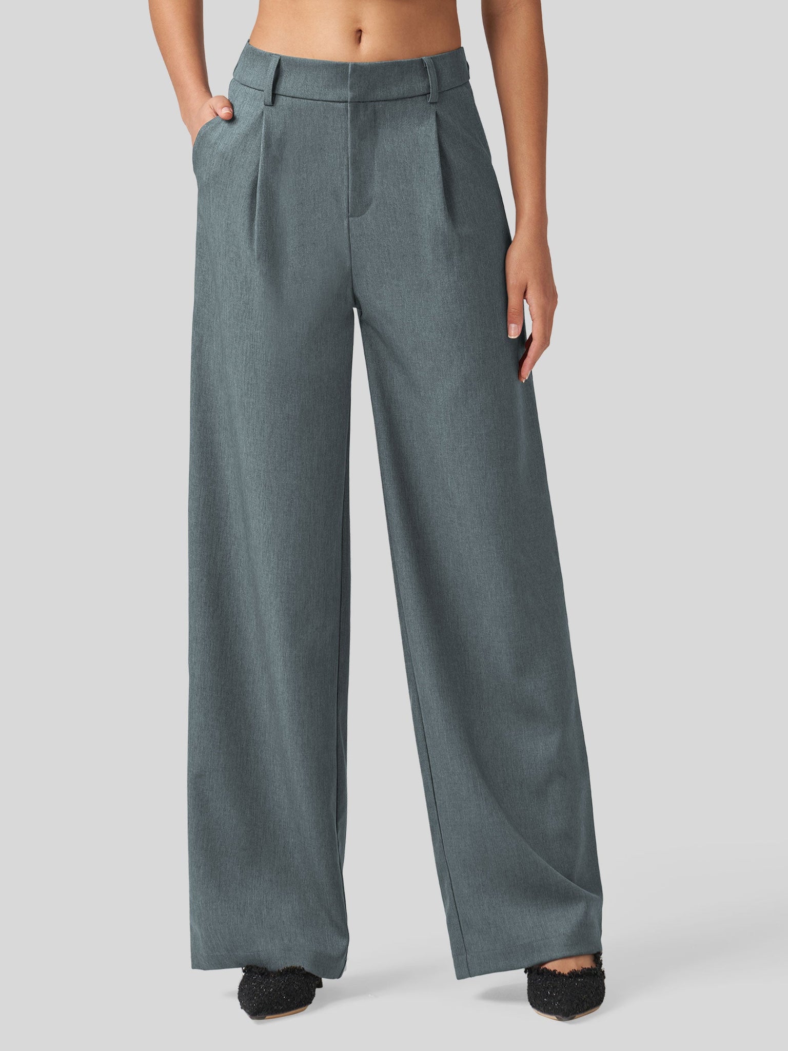 Willit Women's Pleated Wide Leg Pants 31 Inch_ink gray