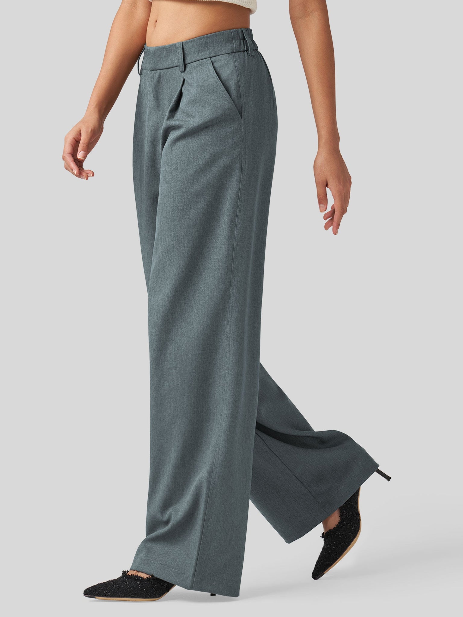 Willit Women's Pleated Wide Leg Pants 31 Inch_ink gray