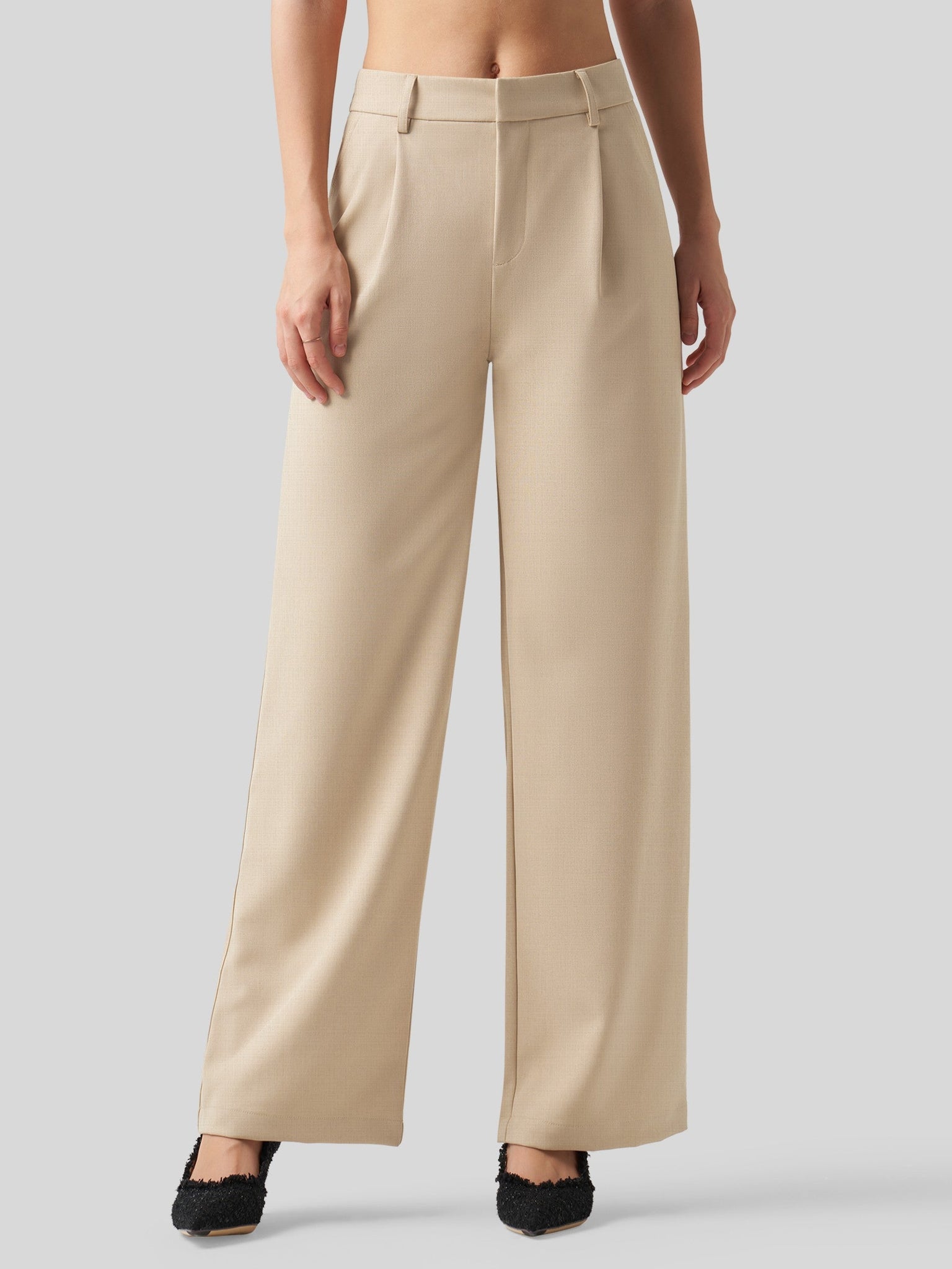 Willit Women's Pleated Wide Leg Pants 31 Inch_khaki