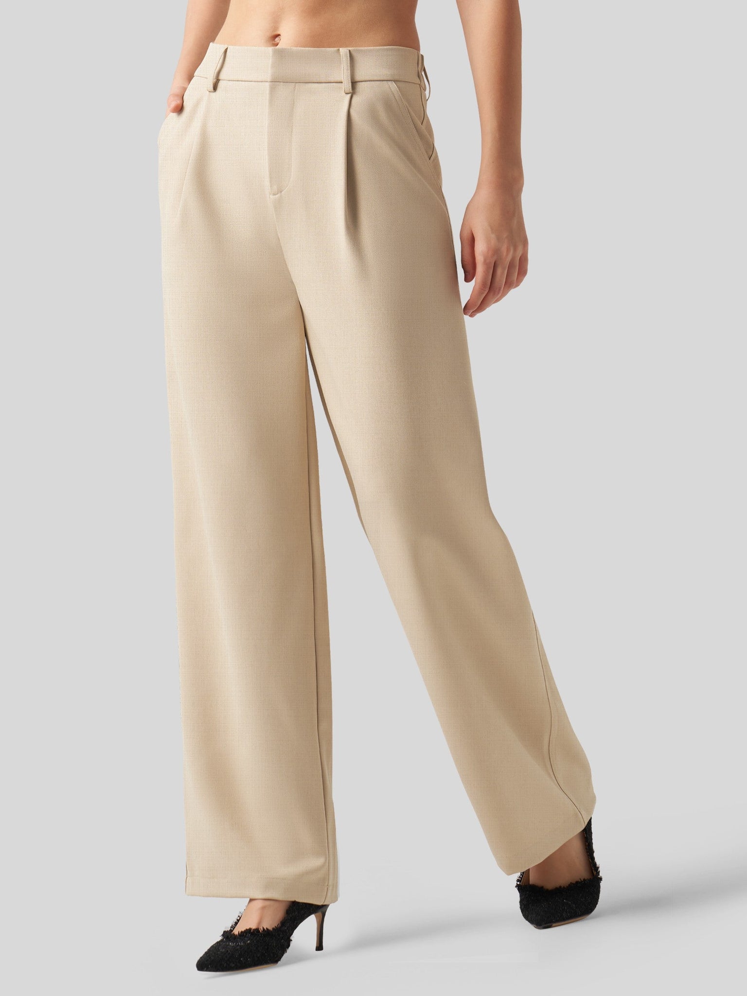 Willit Women's Pleated Wide Leg Pants 31 Inch_khaki