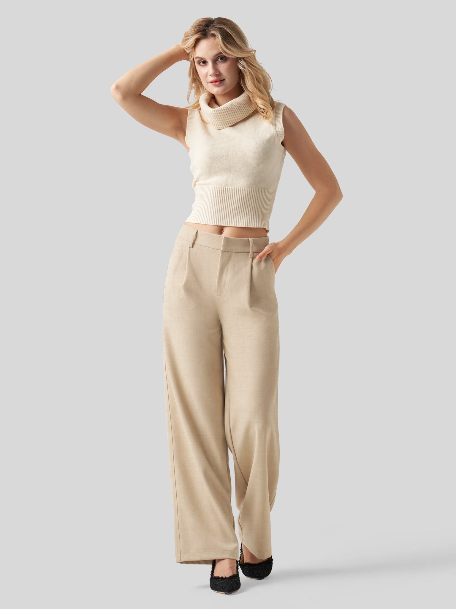 Willit Women's Pleated Wide Leg Pants 31 Inch_khaki
