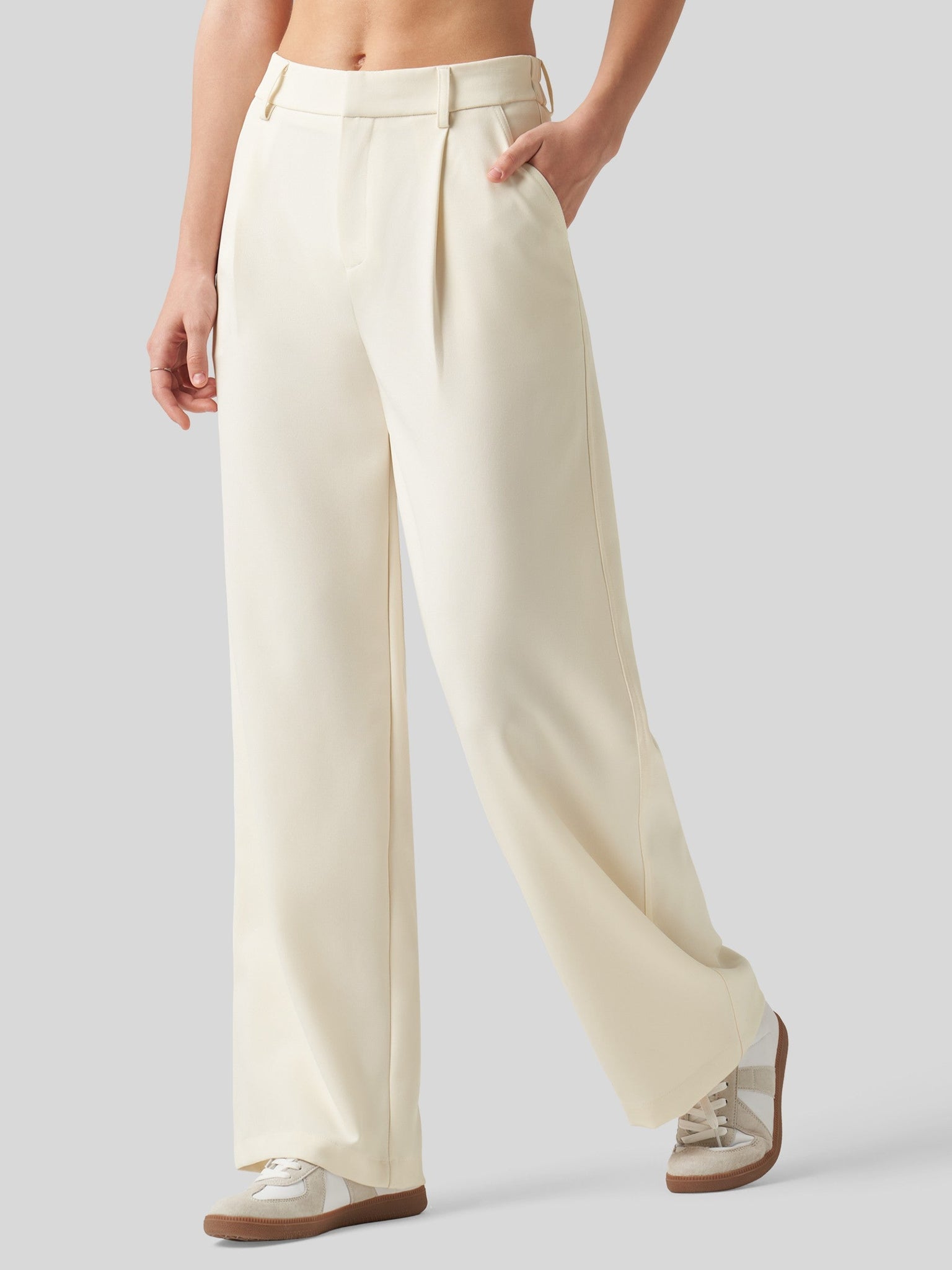 Willit Women's Pleated Wide Leg Pants 31 Inch_off-white