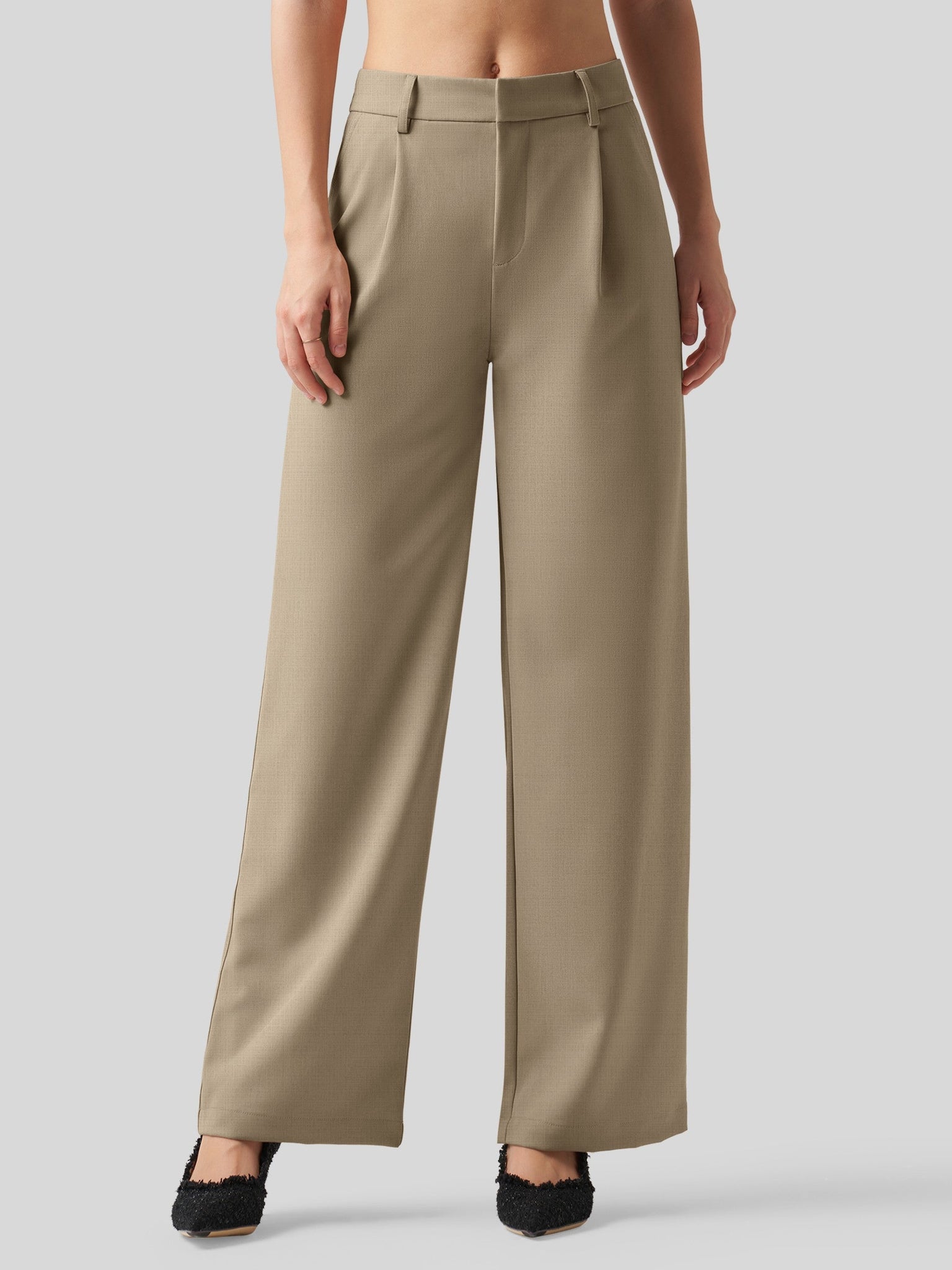 Willit Women's Pleated Wide Leg Pants 31 Inch_tan