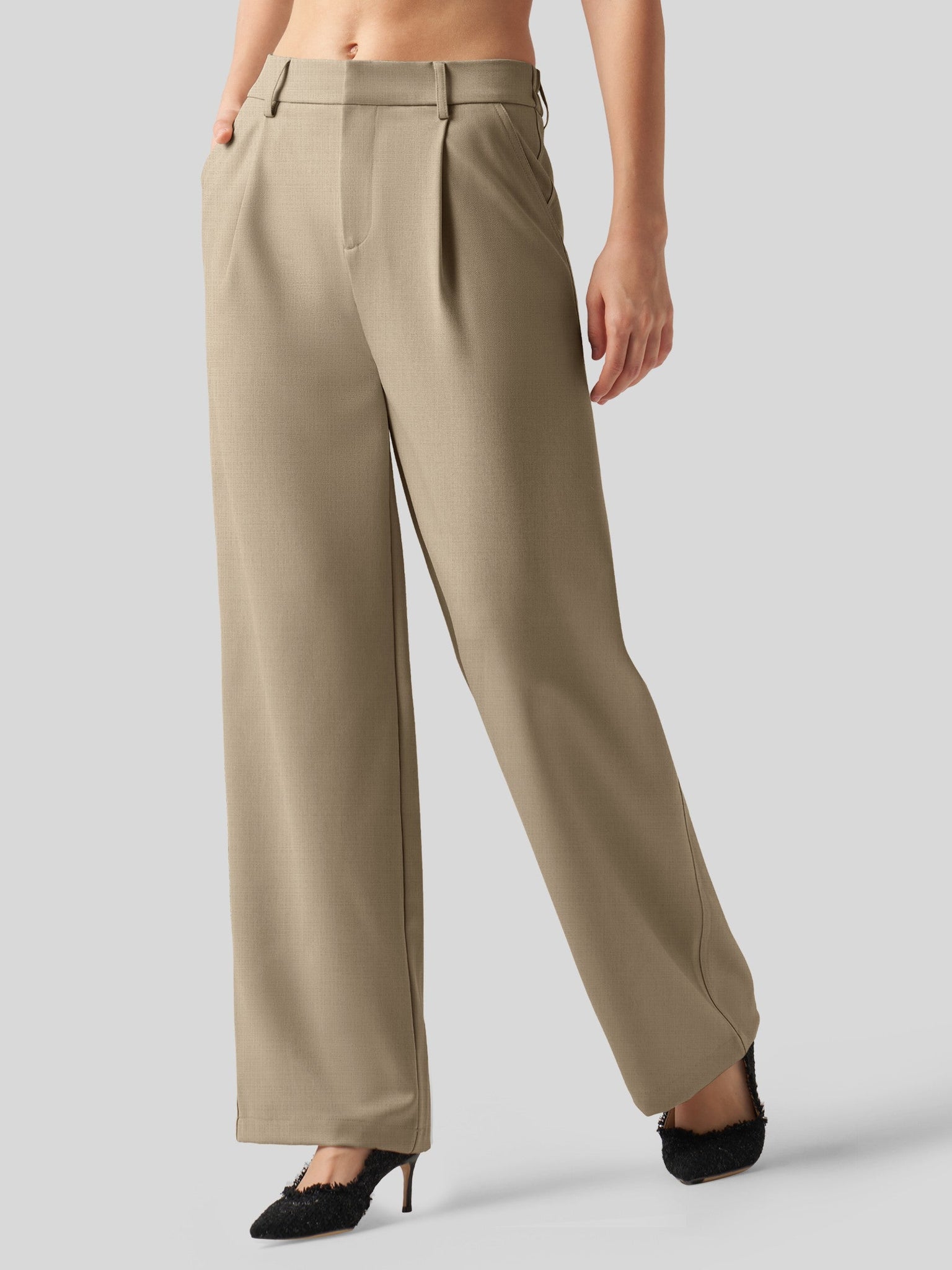 Willit Women's Pleated Wide Leg Pants 31 Inch_tan