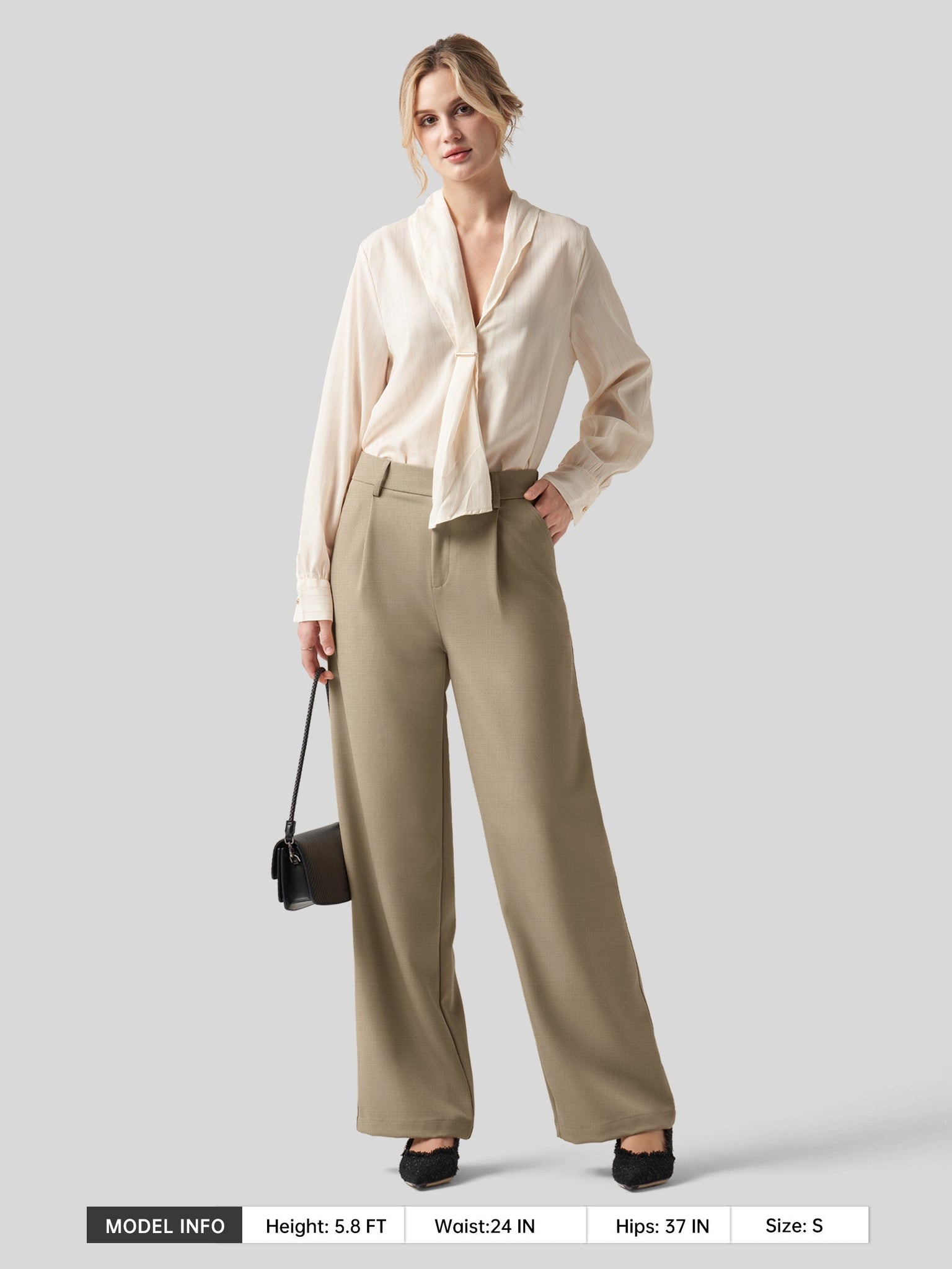 Willit Women's Pleated Wide Leg Pants 31 Inch_tan