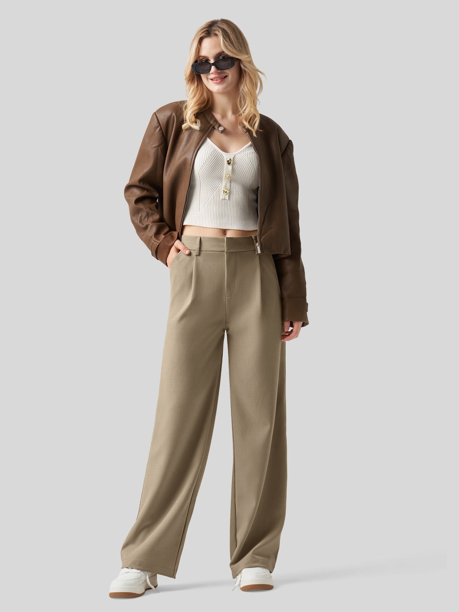 Willit Women's Pleated Wide Leg Pants 31 Inch_tan