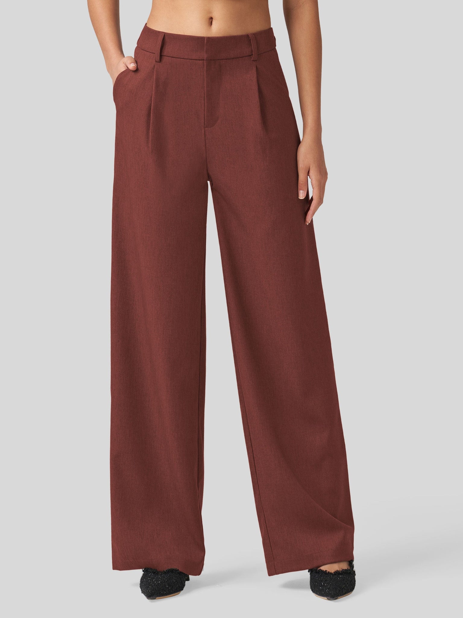 Willit Women's Pleated Wide Leg Pants 31 Inch_wine red