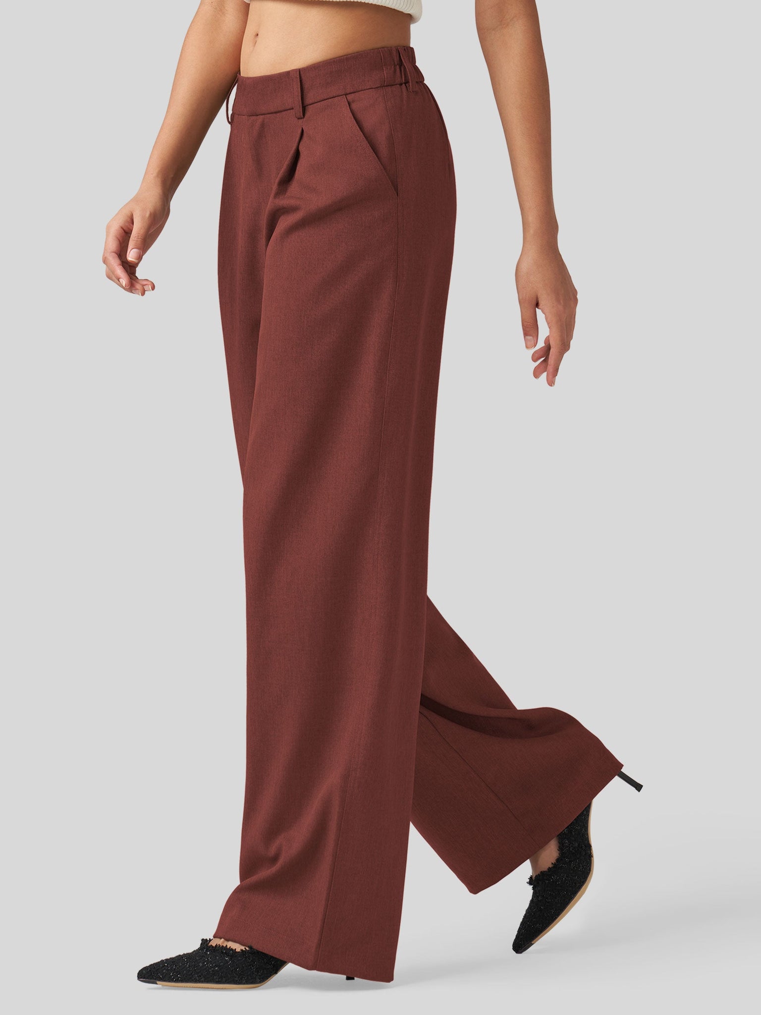 Willit Women's Pleated Wide Leg Pants 31 Inch_wine red