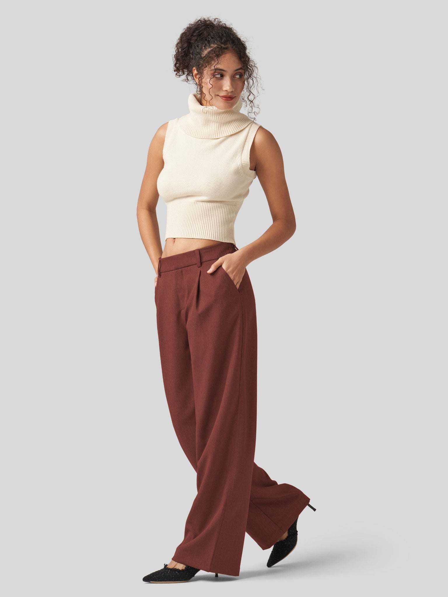 Willit Women's Pleated Wide Leg Pants 31 Inch_wine red