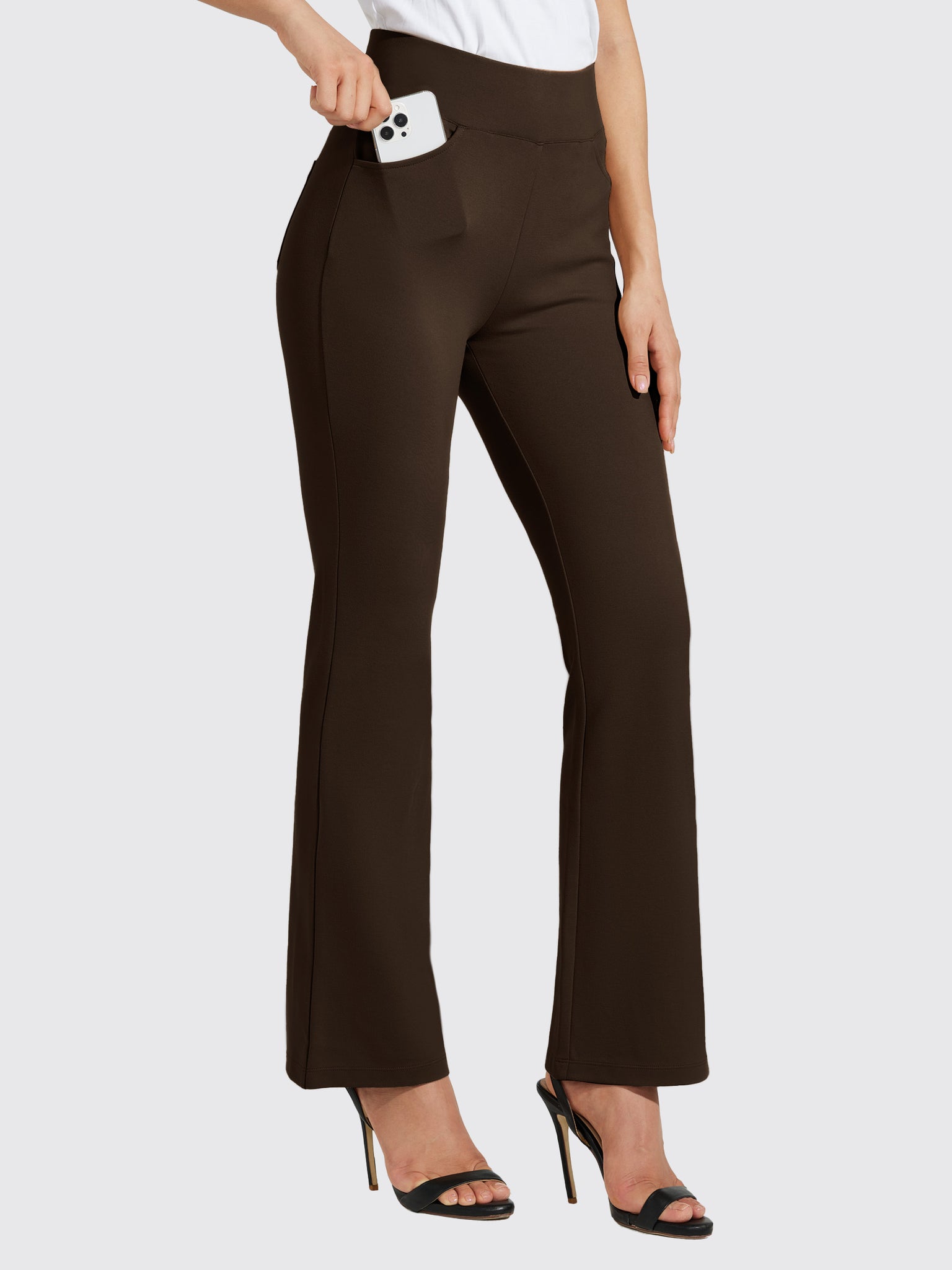 Women's Pull-On Slim Bootcut Pants_Brown_model1
