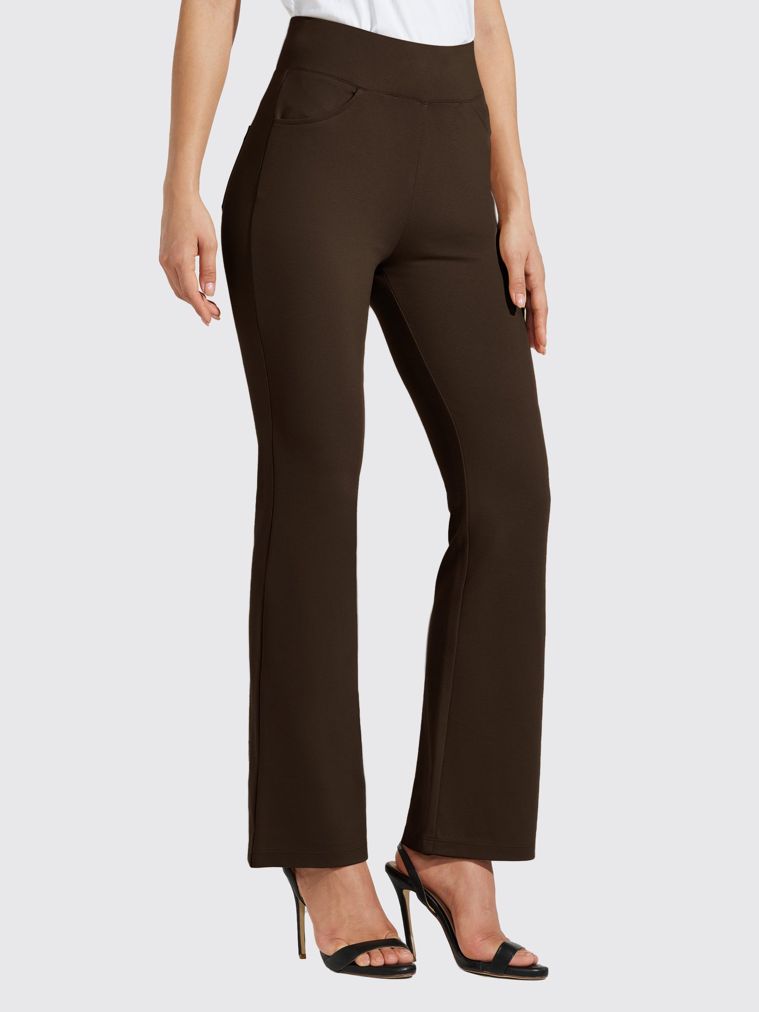 Women's Pull-On Slim Bootcut Pants_Brown_model3