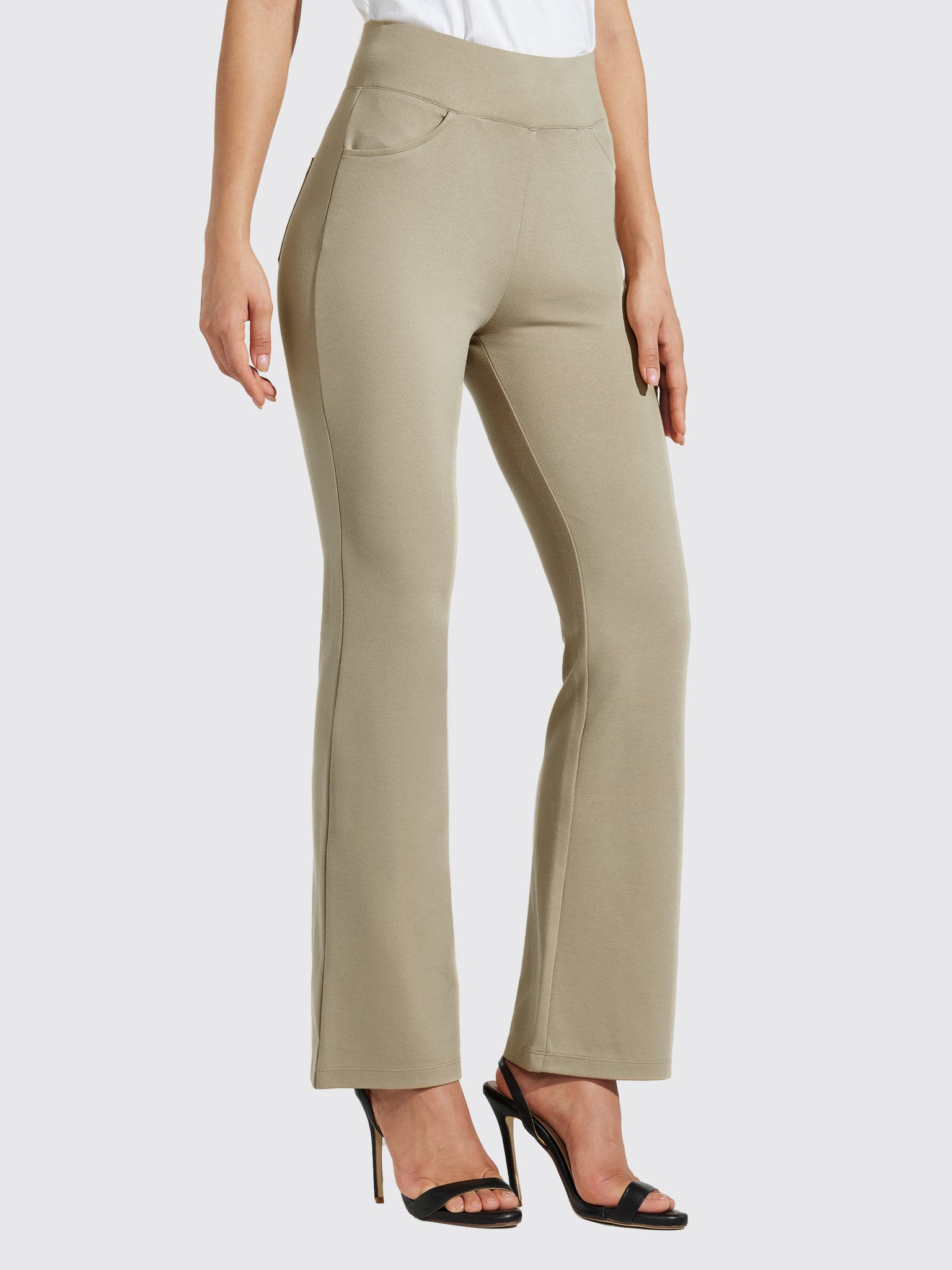 Women's Pull-On Slim Bootcut Pants_LightKhaki_model3