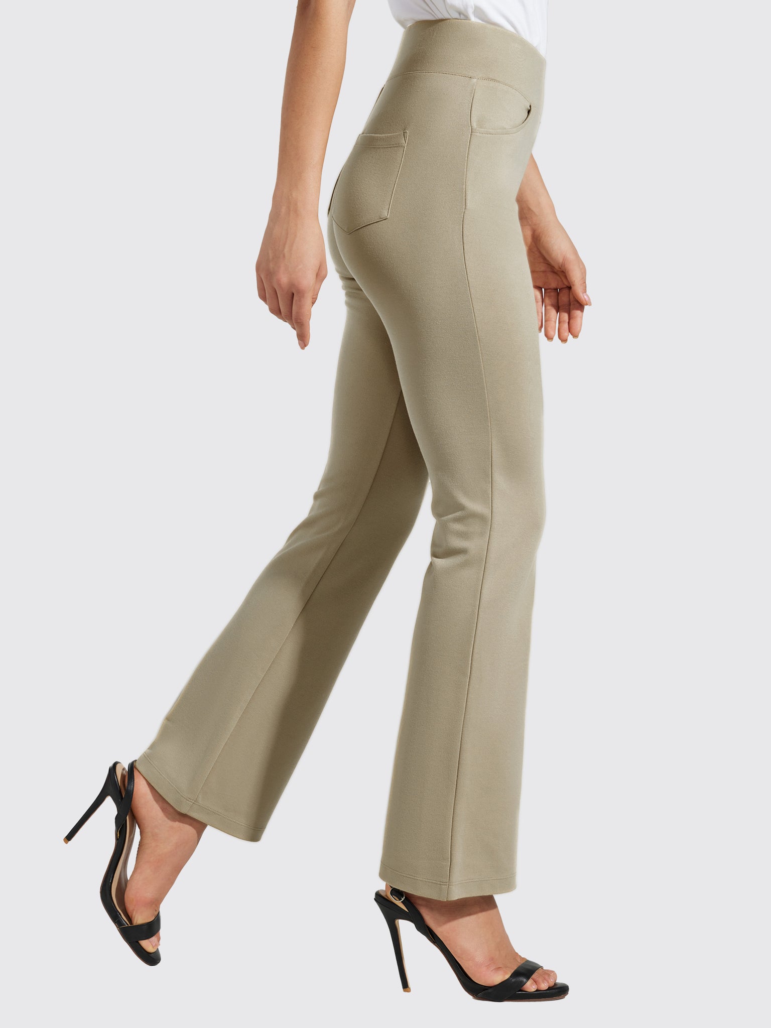 Women's Pull-On Slim Bootcut Pants_LightKhaki_model4