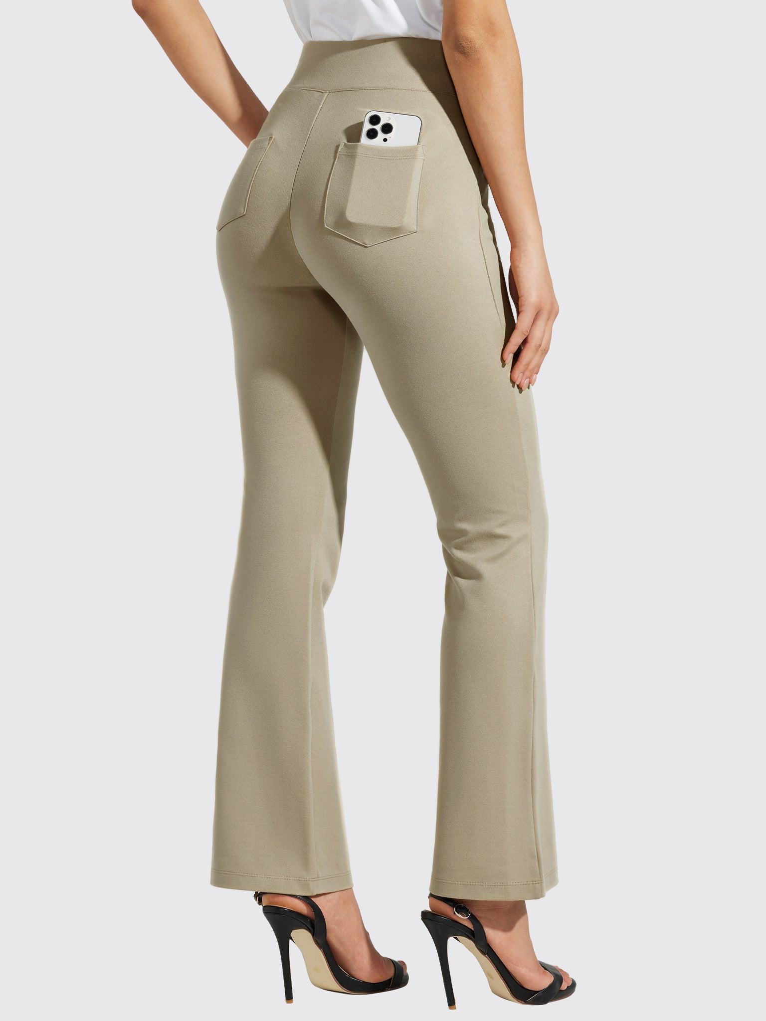 Women's Pull-On Slim Bootcut Pants_LightKhaki_model5