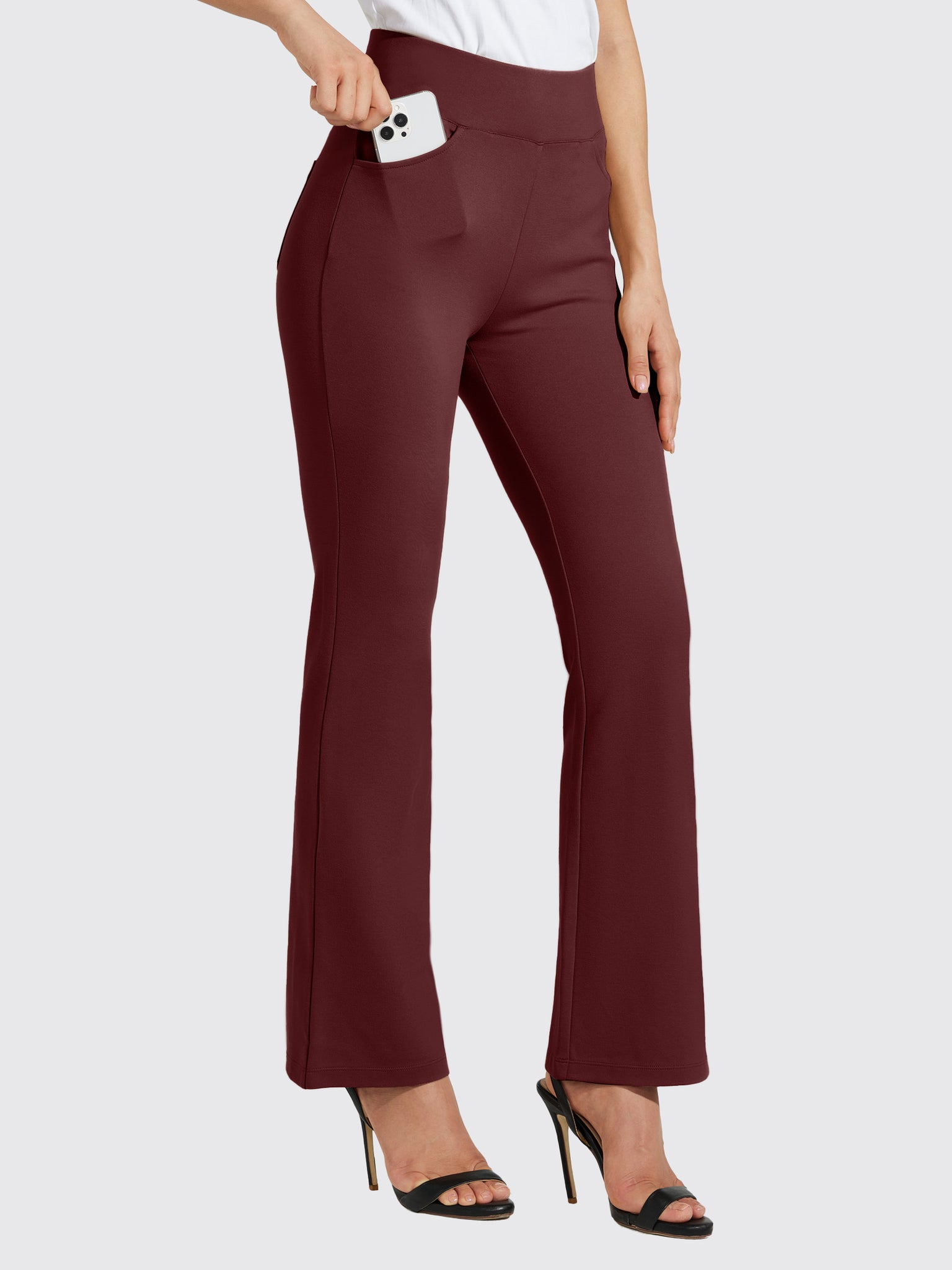 Women's Pull-On Slim Bootcut Pants_WineRed_model1