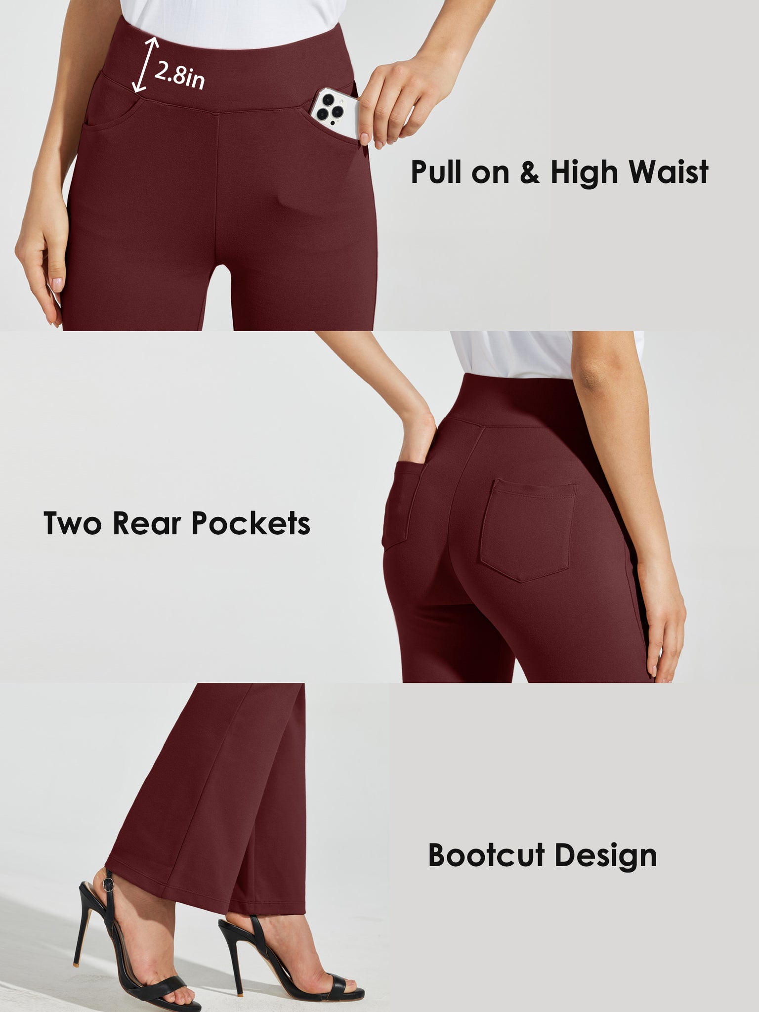 Women's Pull-On Slim Bootcut Pants_WineRed_model6