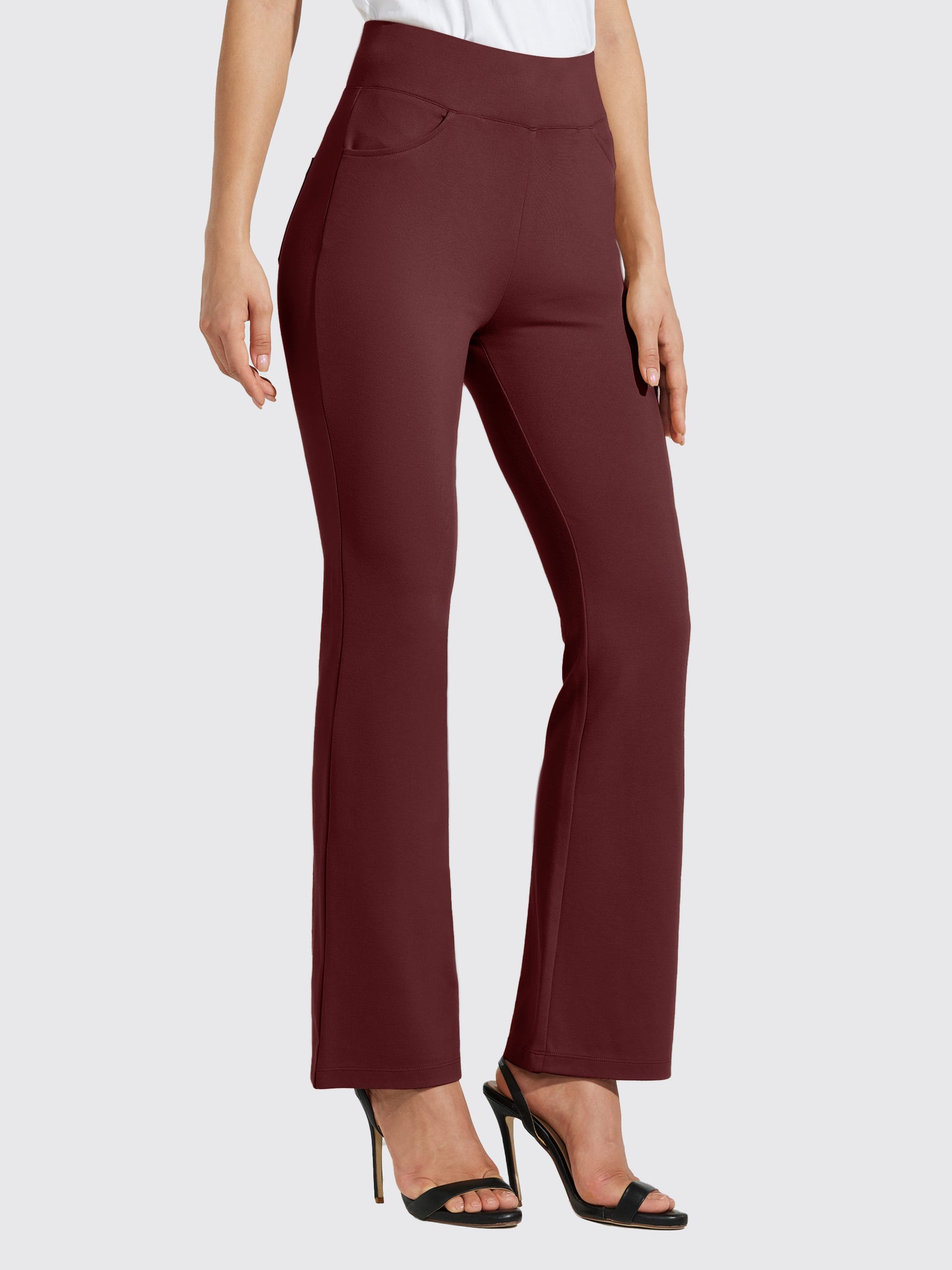 Women's Pull-On Slim Bootcut Pants_WineRed_model2