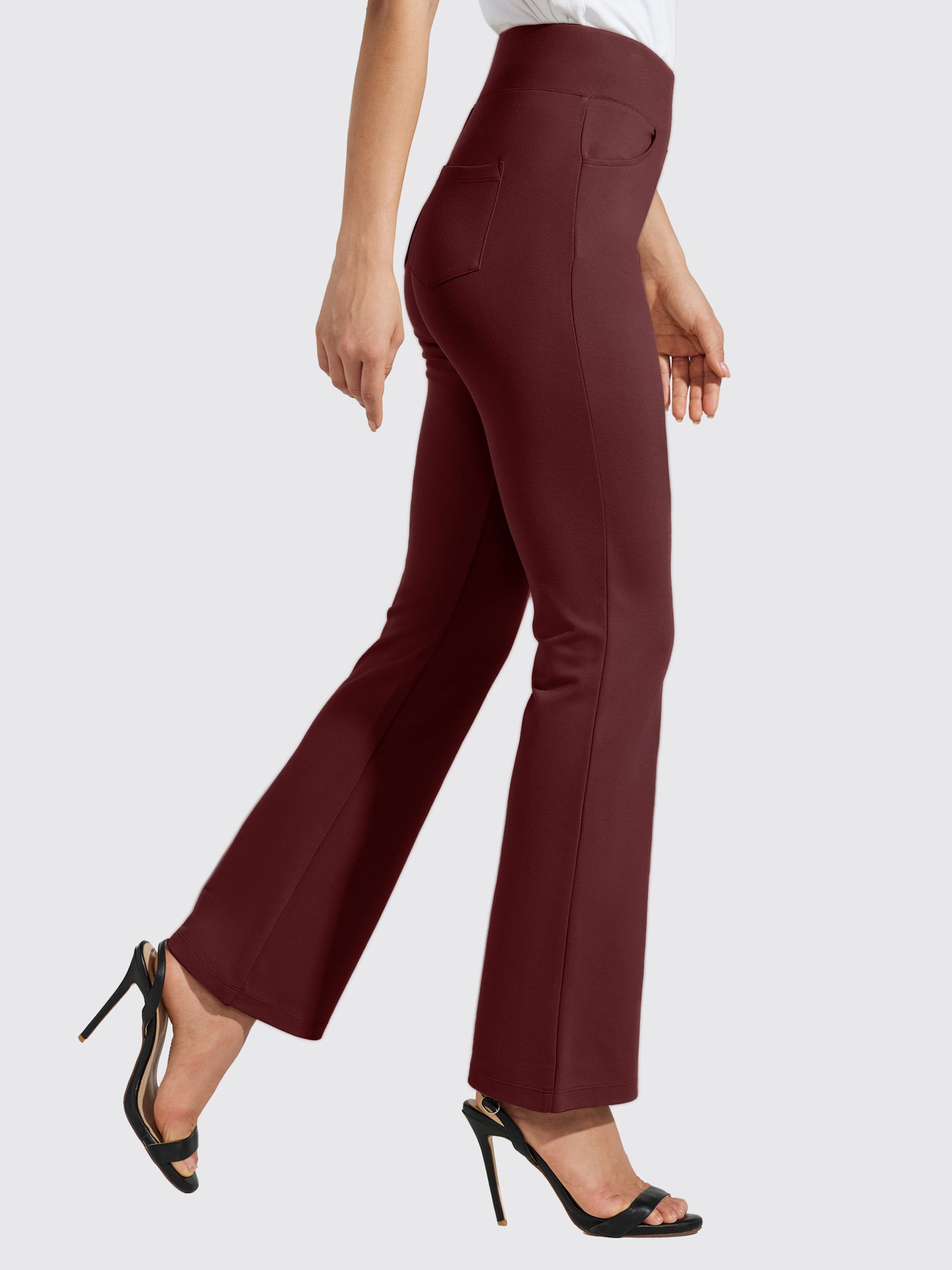 Women's Pull-On Slim Bootcut Pants_WineRed_model3