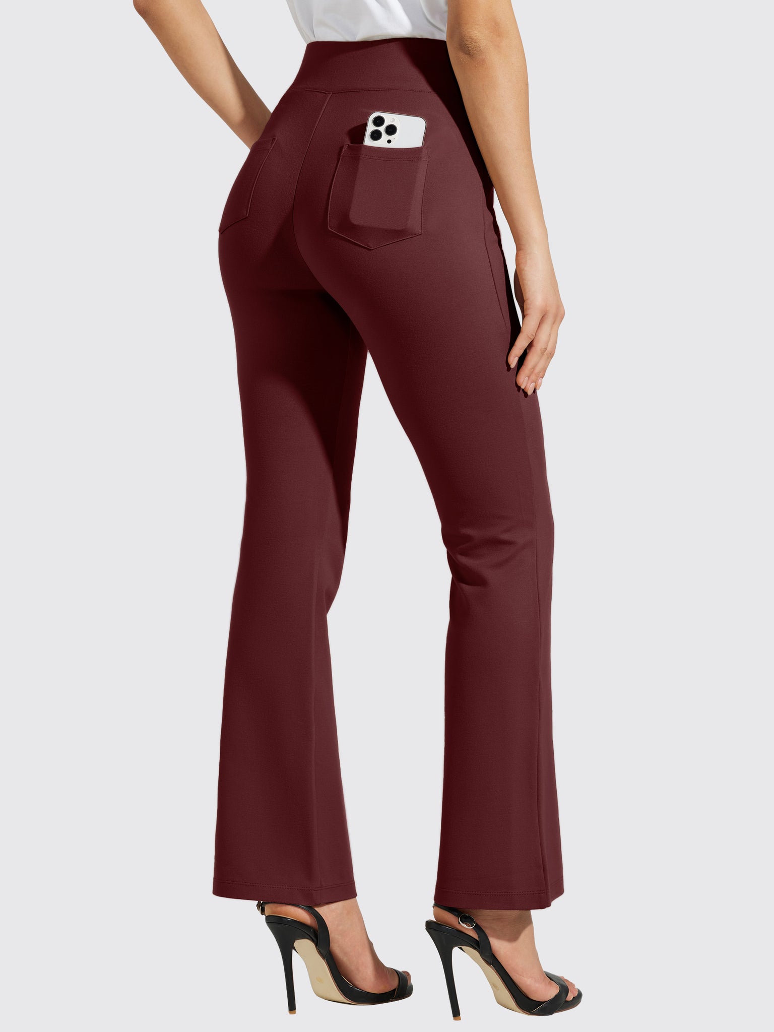 Women's Pull-On Slim Bootcut Pants_WineRed_model4