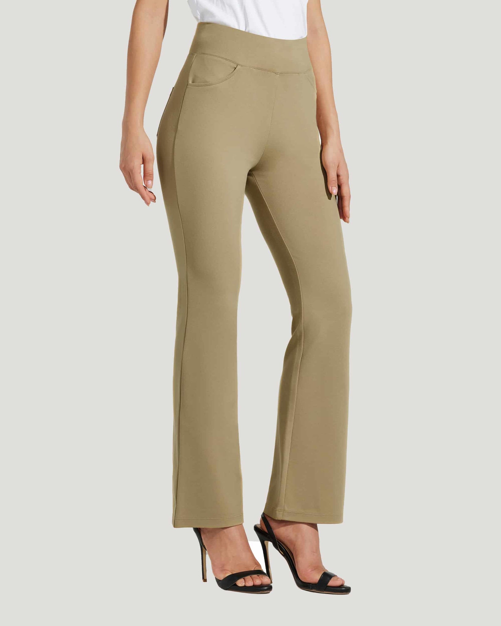 Women's Pull-On Slim Bootcut Pants_Khaki_model1
