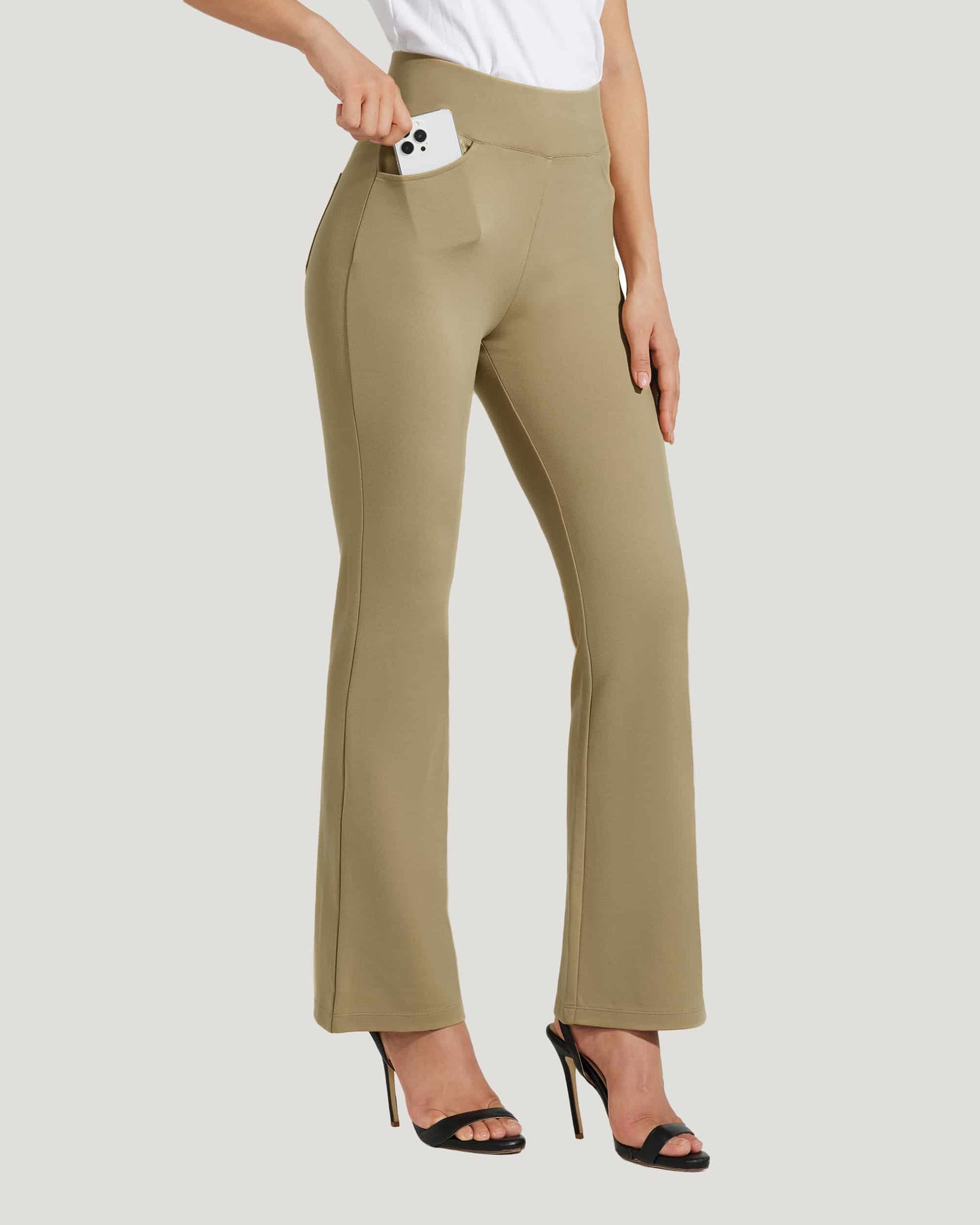 Women's Pull-On Slim Bootcut Pants_Khaki_model2
