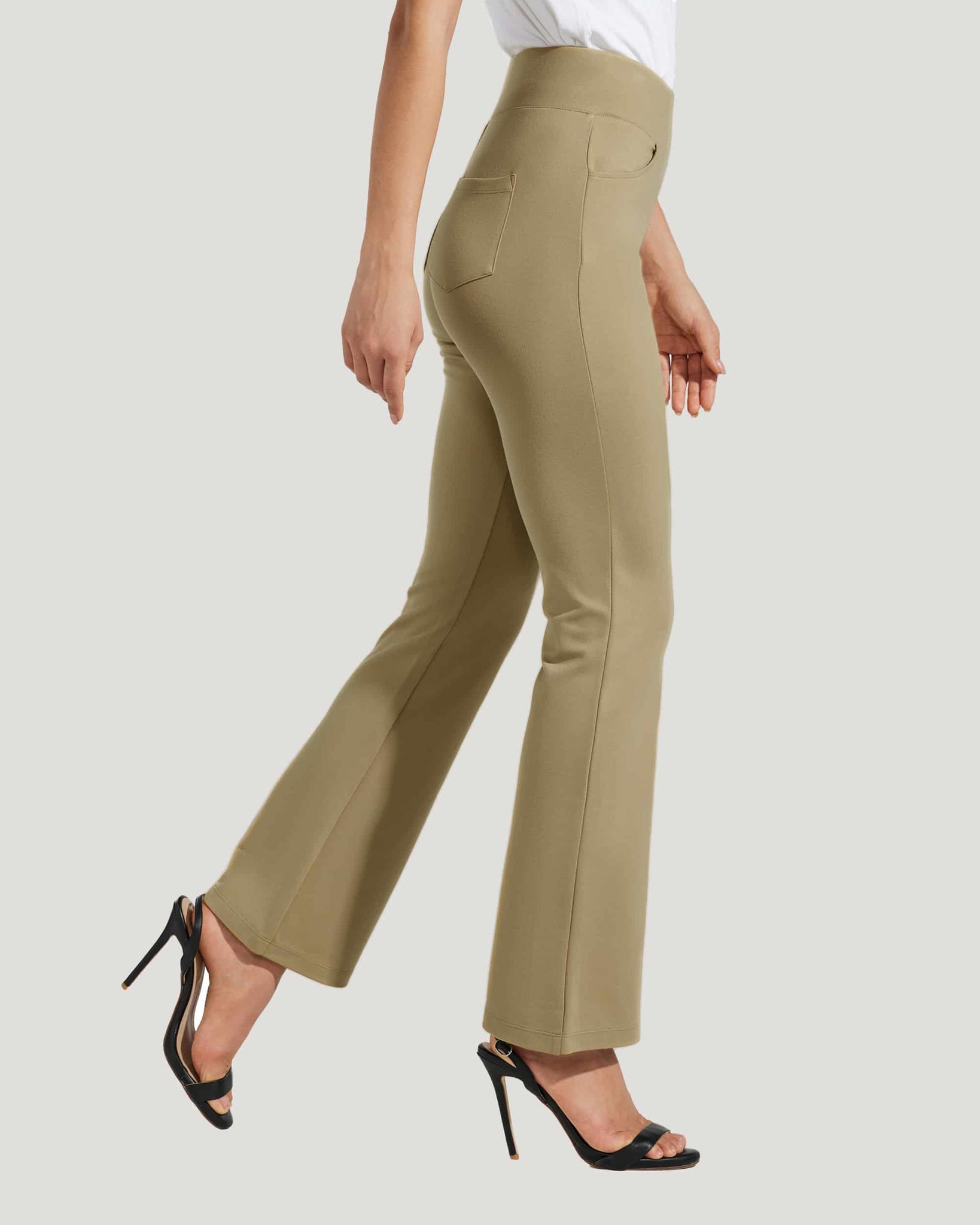 Women's Pull-On Slim Bootcut Pants_Khaki_model3