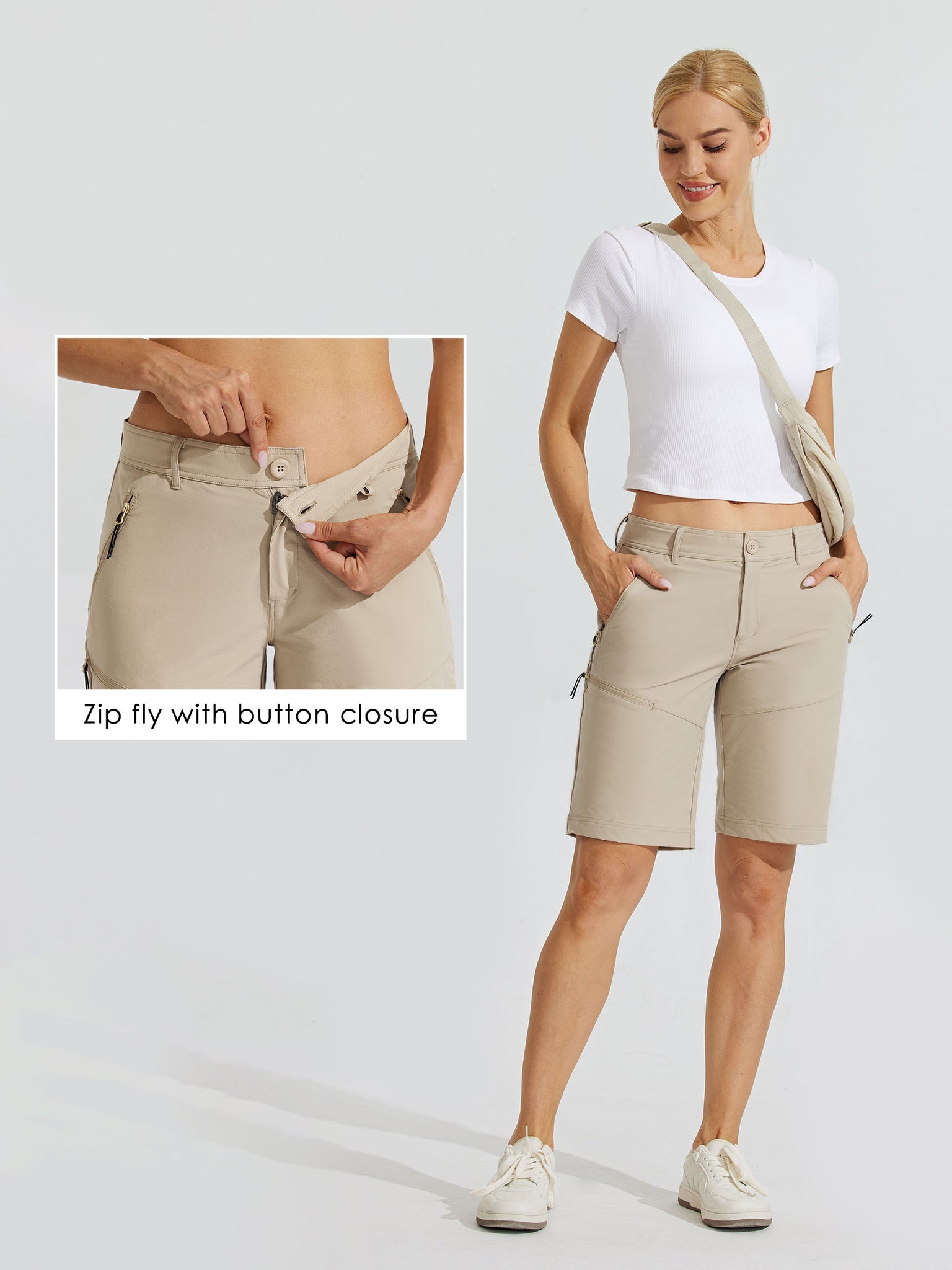 Women's Slim Leg Golf Shorts 10Inch_Khaiki_model4