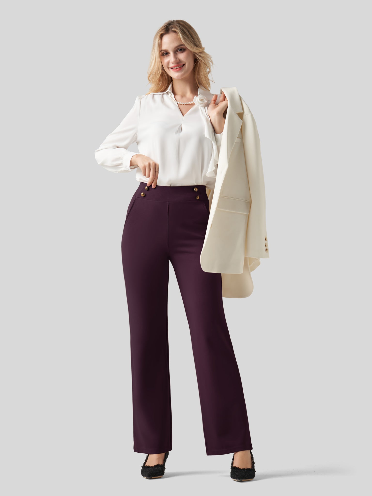 Women's Smooth Wide Leg Dress Pants 31 Inch