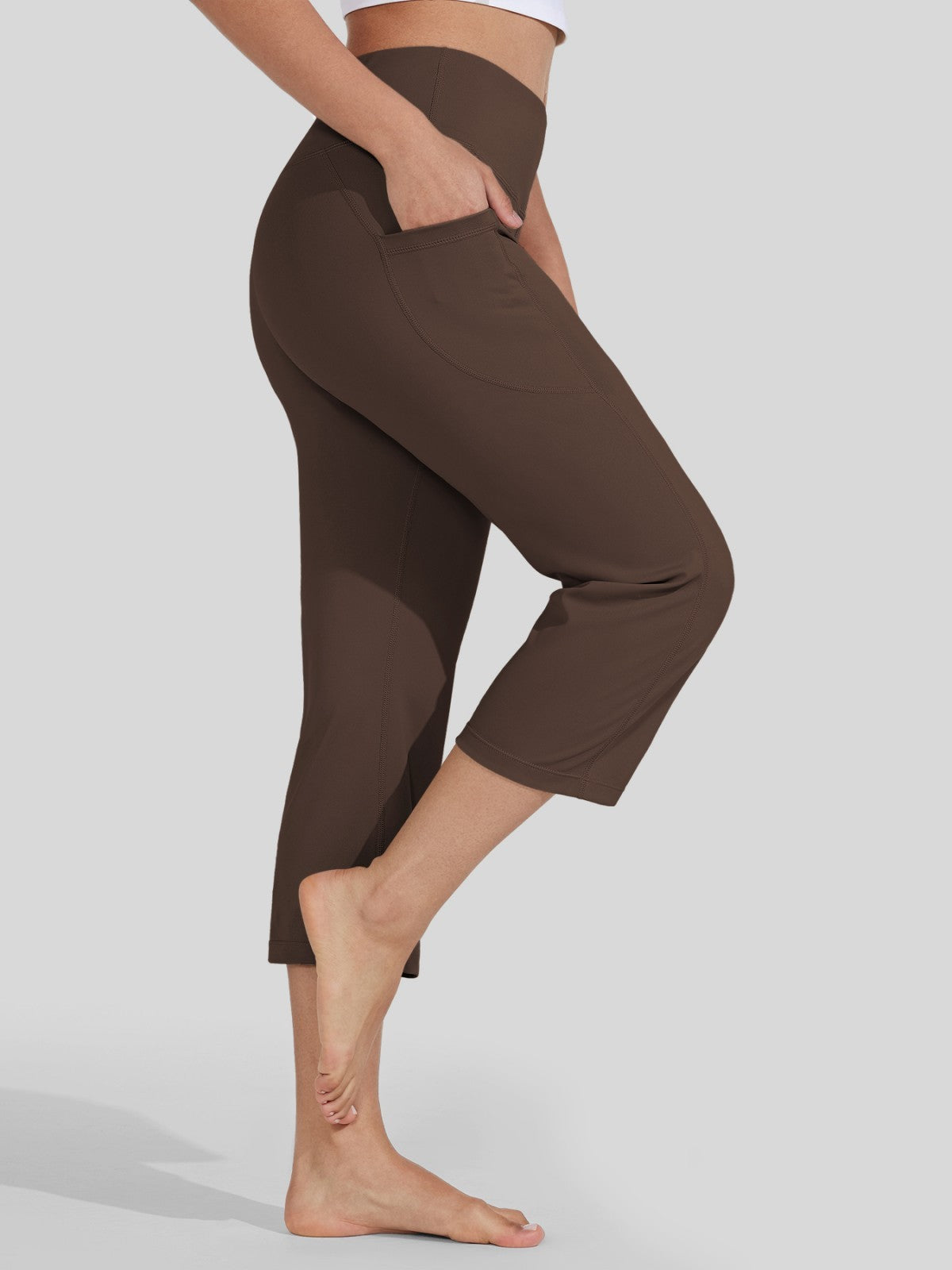 Willit Women's Straight Leg Capris Pants_brown