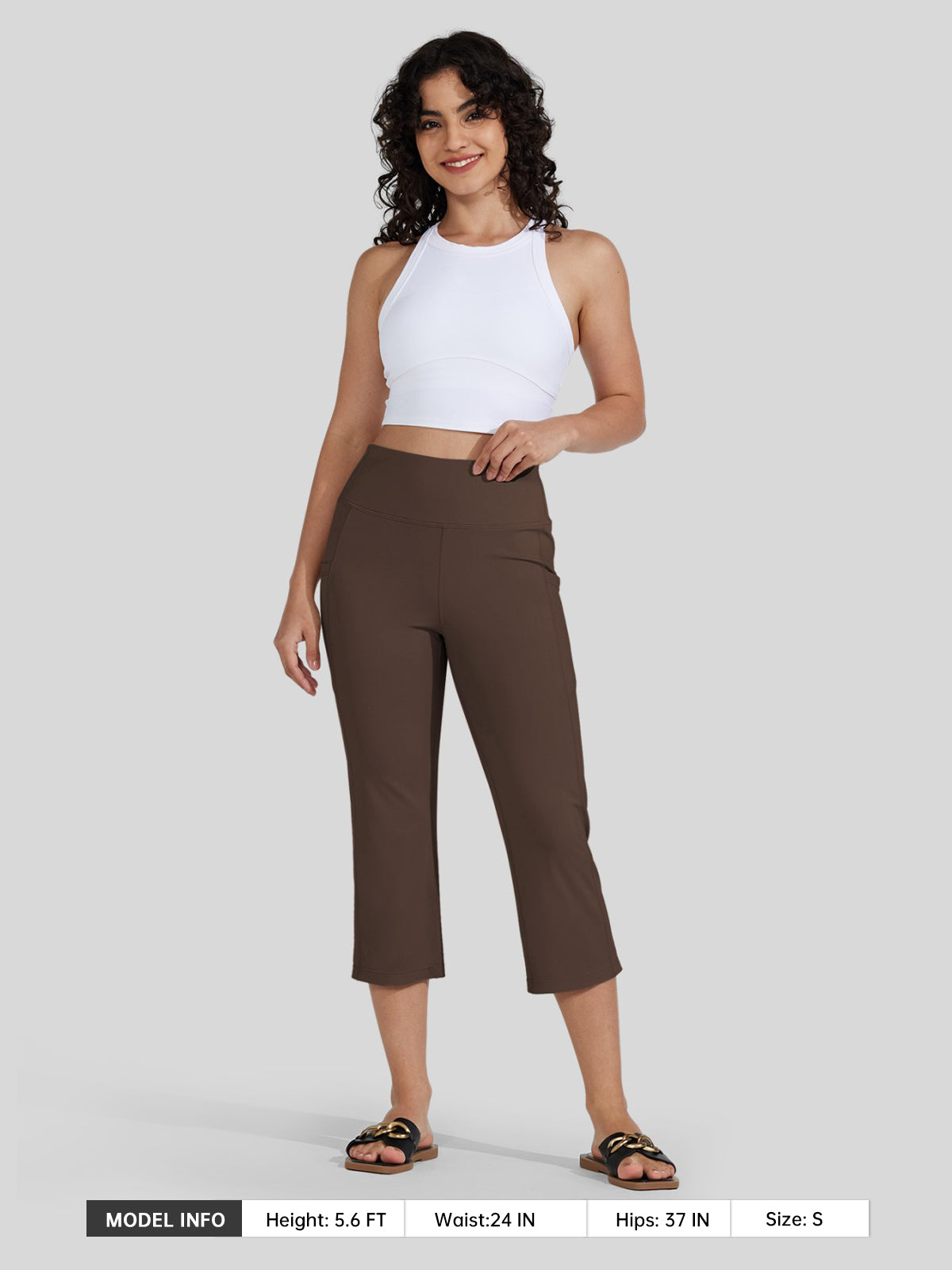 Willit Women's Straight Leg Capris Pants_brown