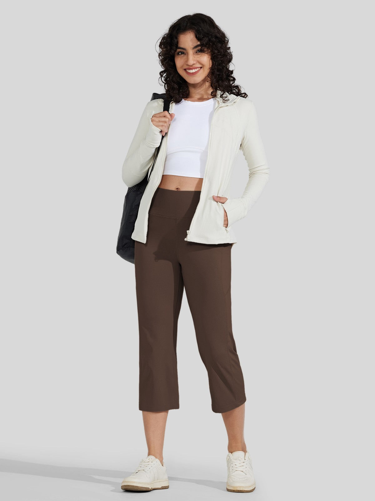 Willit Women's Straight Leg Capris Pants_brown