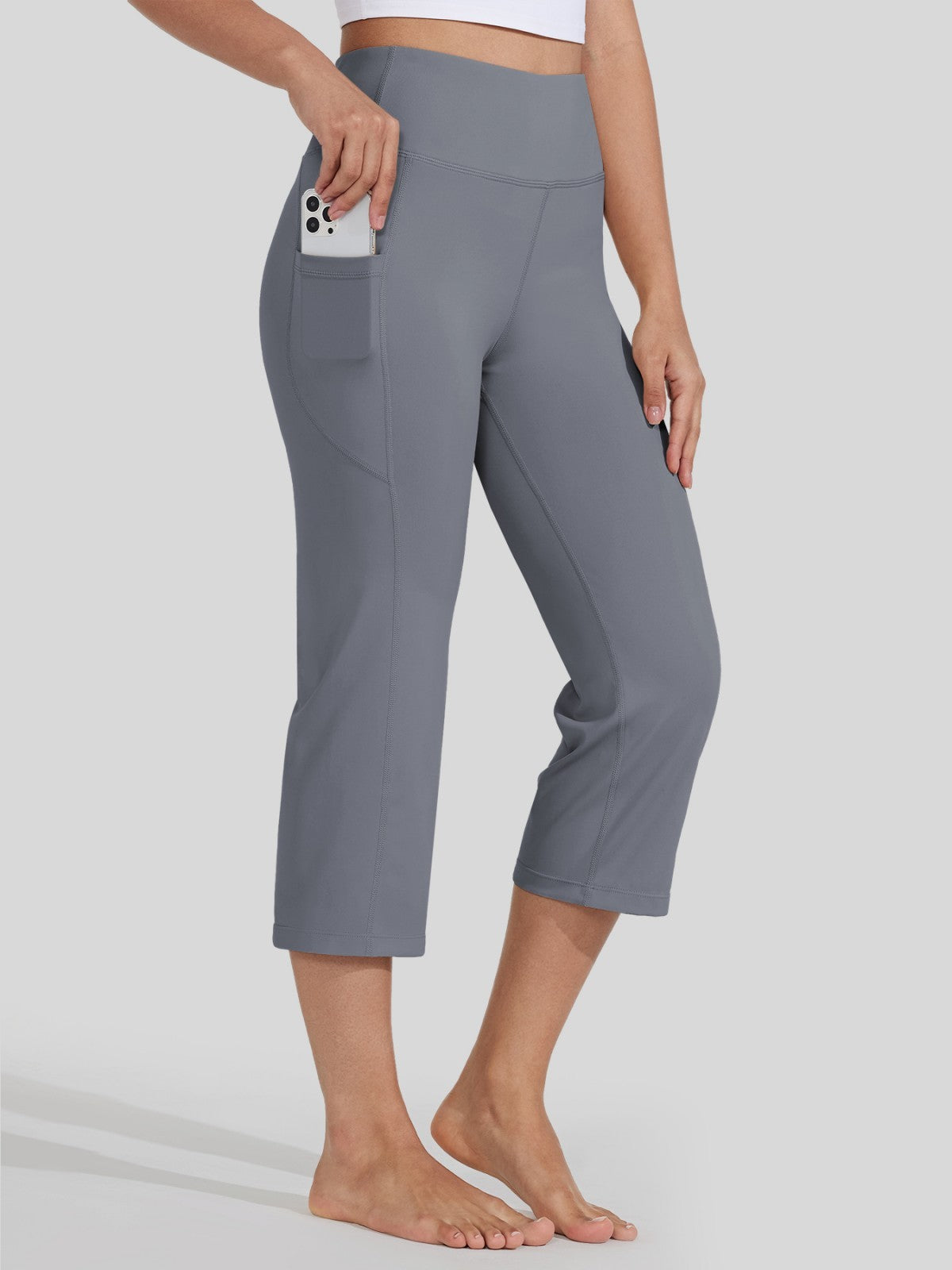 Willit Women's Straight Leg Capris Pants_light gray