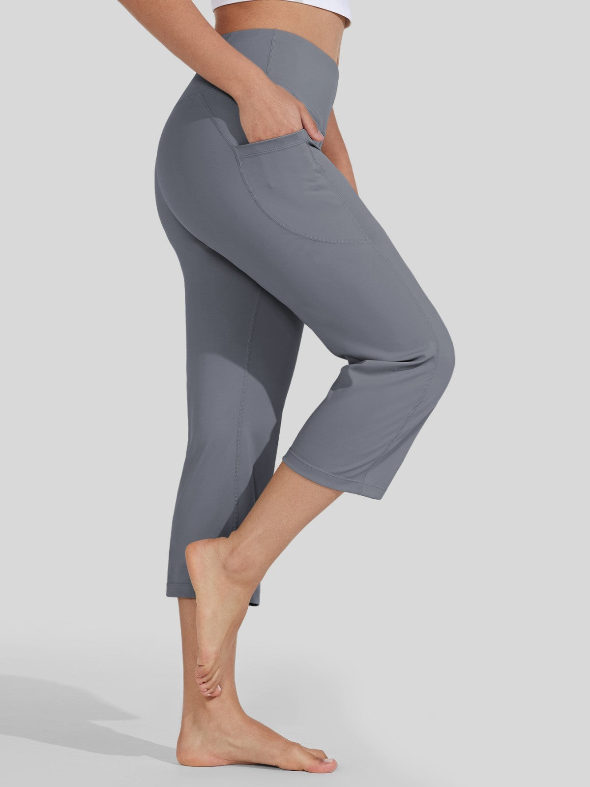 Willit Women's Straight Leg Capris Pants_light gray