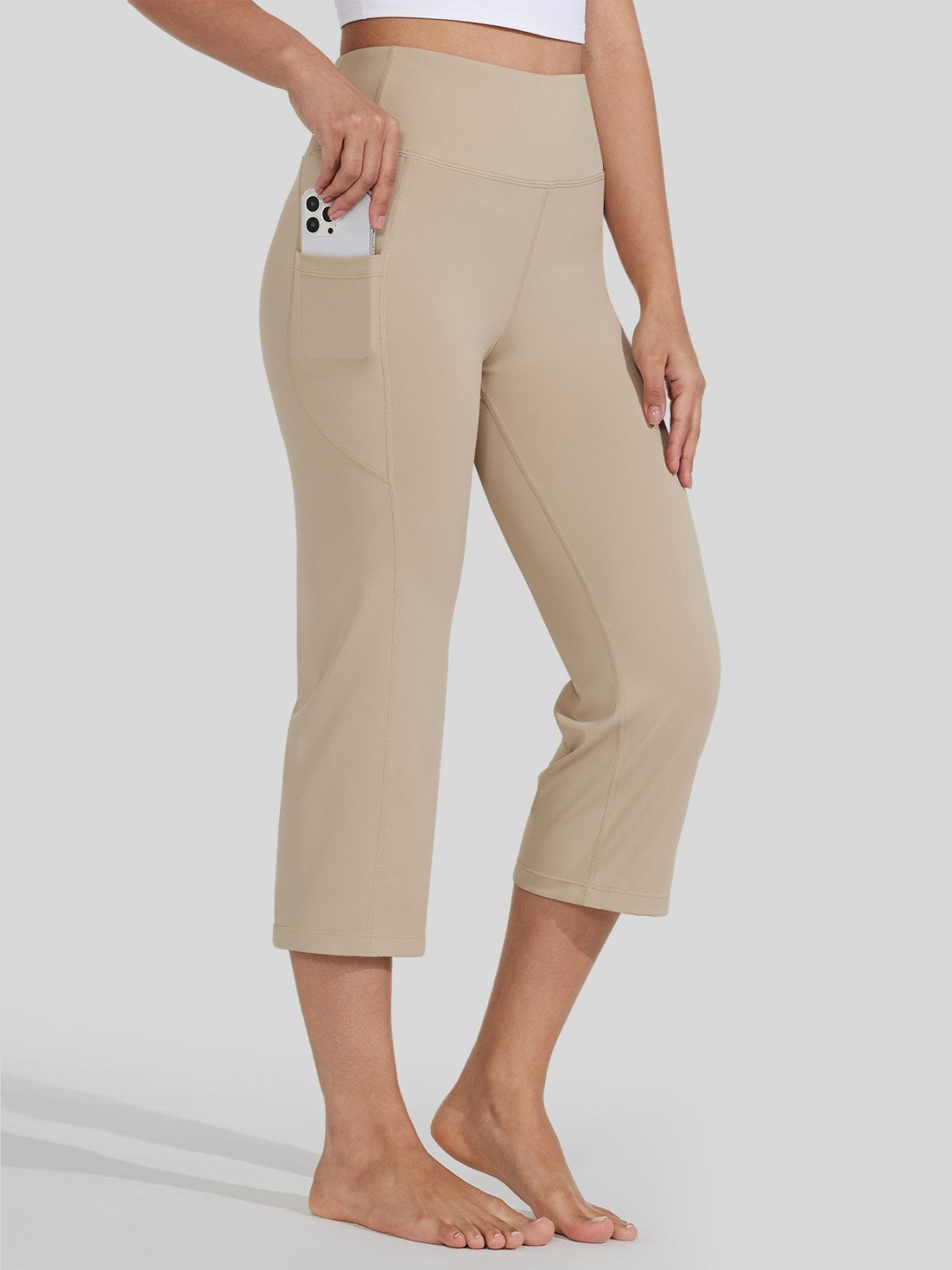 Willit Women's Straight Leg Capris Pants_light khaki