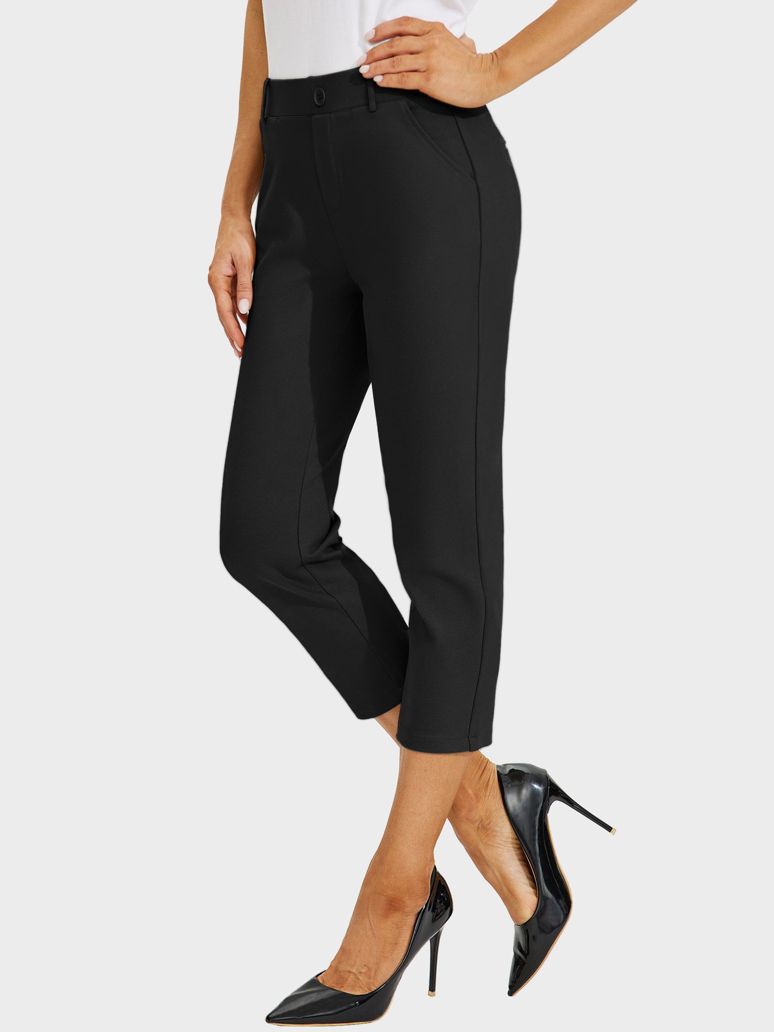 Women's Stretch Capri Yoga Dress Pants_Black_model1