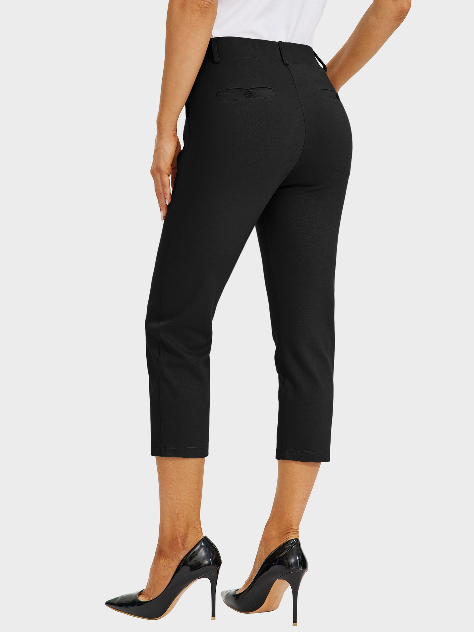 Women's Stretch Capri Yoga Dress Pants_Black_model2