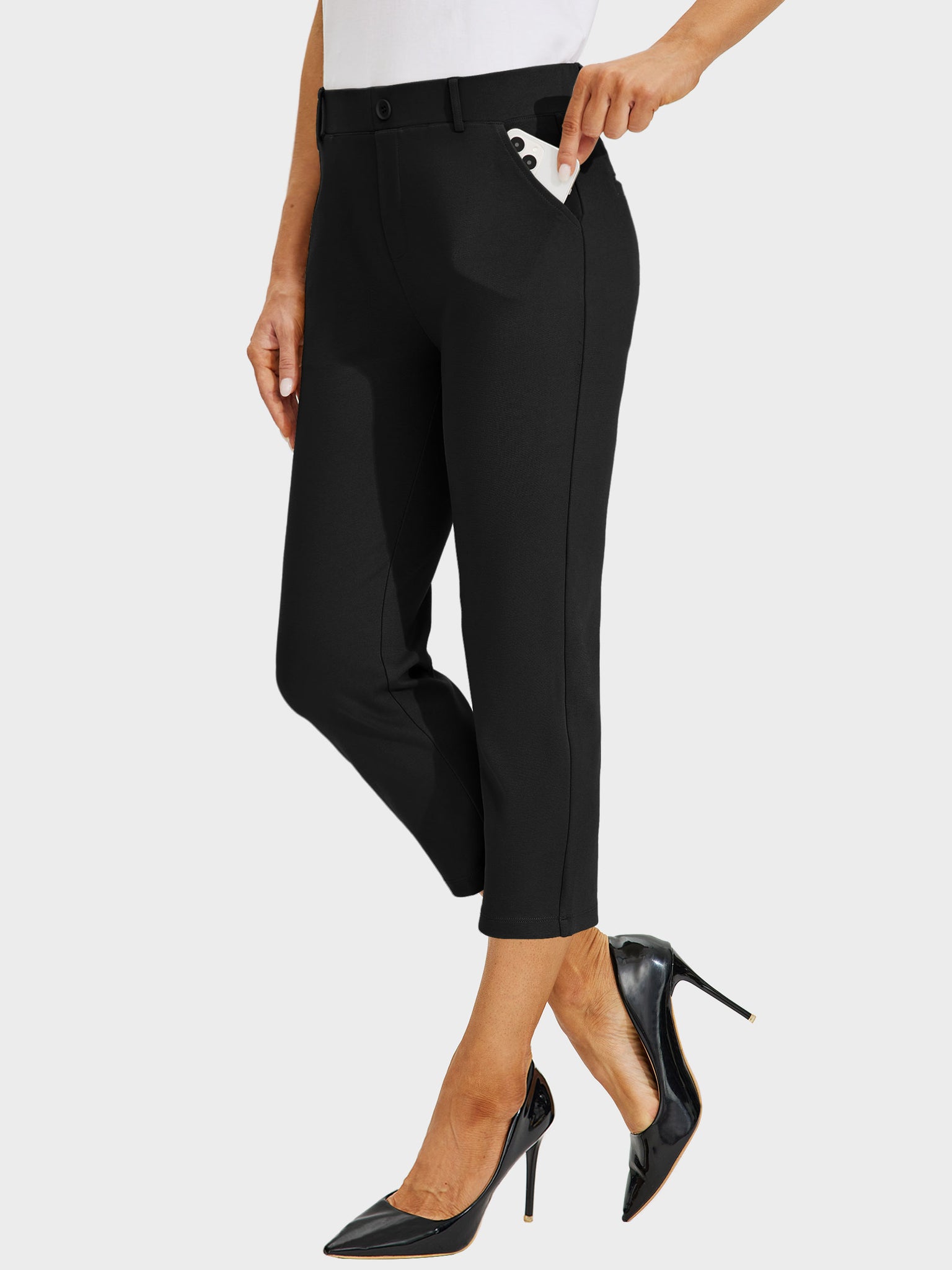 Women's Stretch Capri Yoga Dress Pants_Black_model3