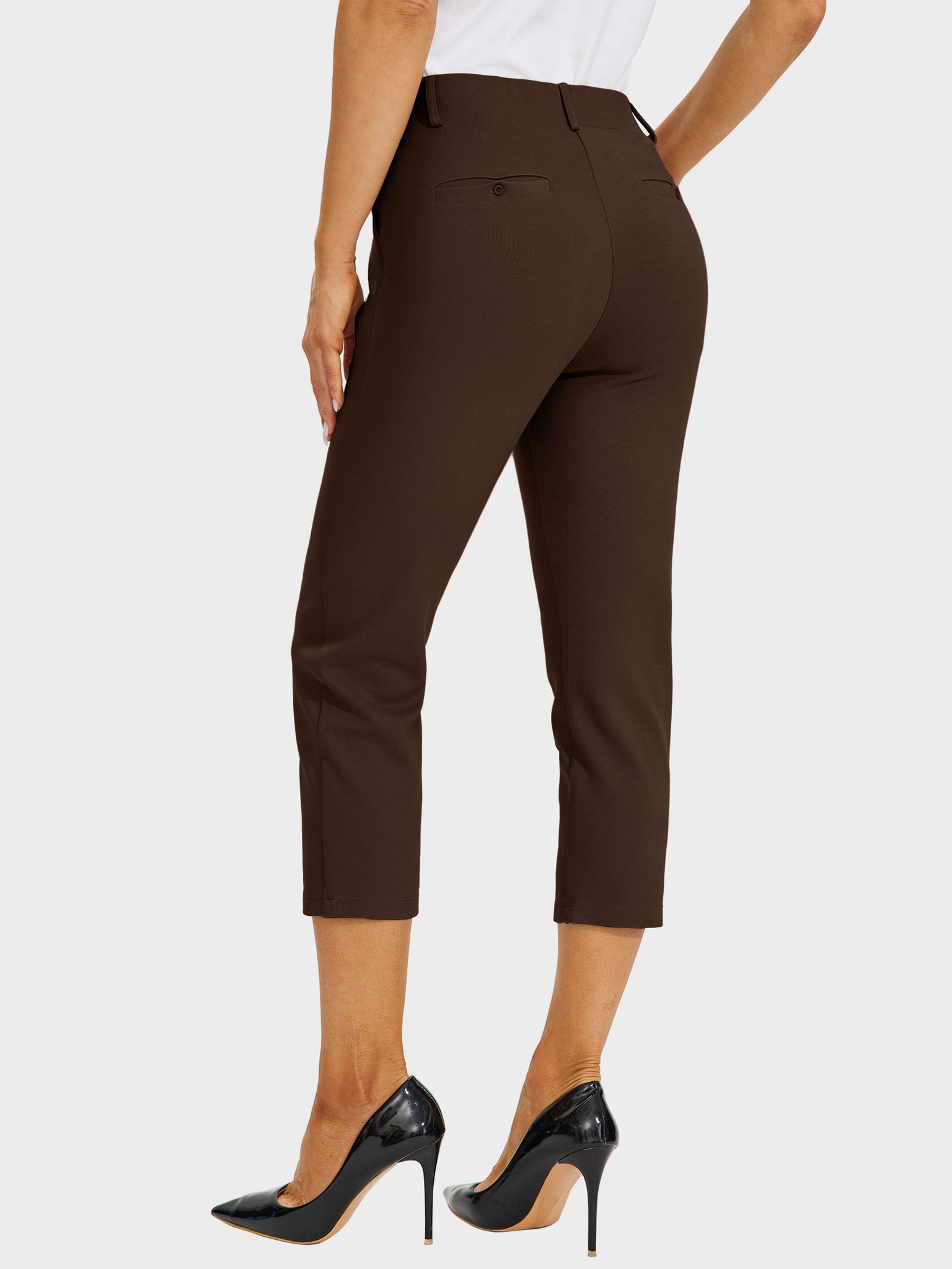 Women's Stretch Capri Yoga Dress Pants_Brown_model4