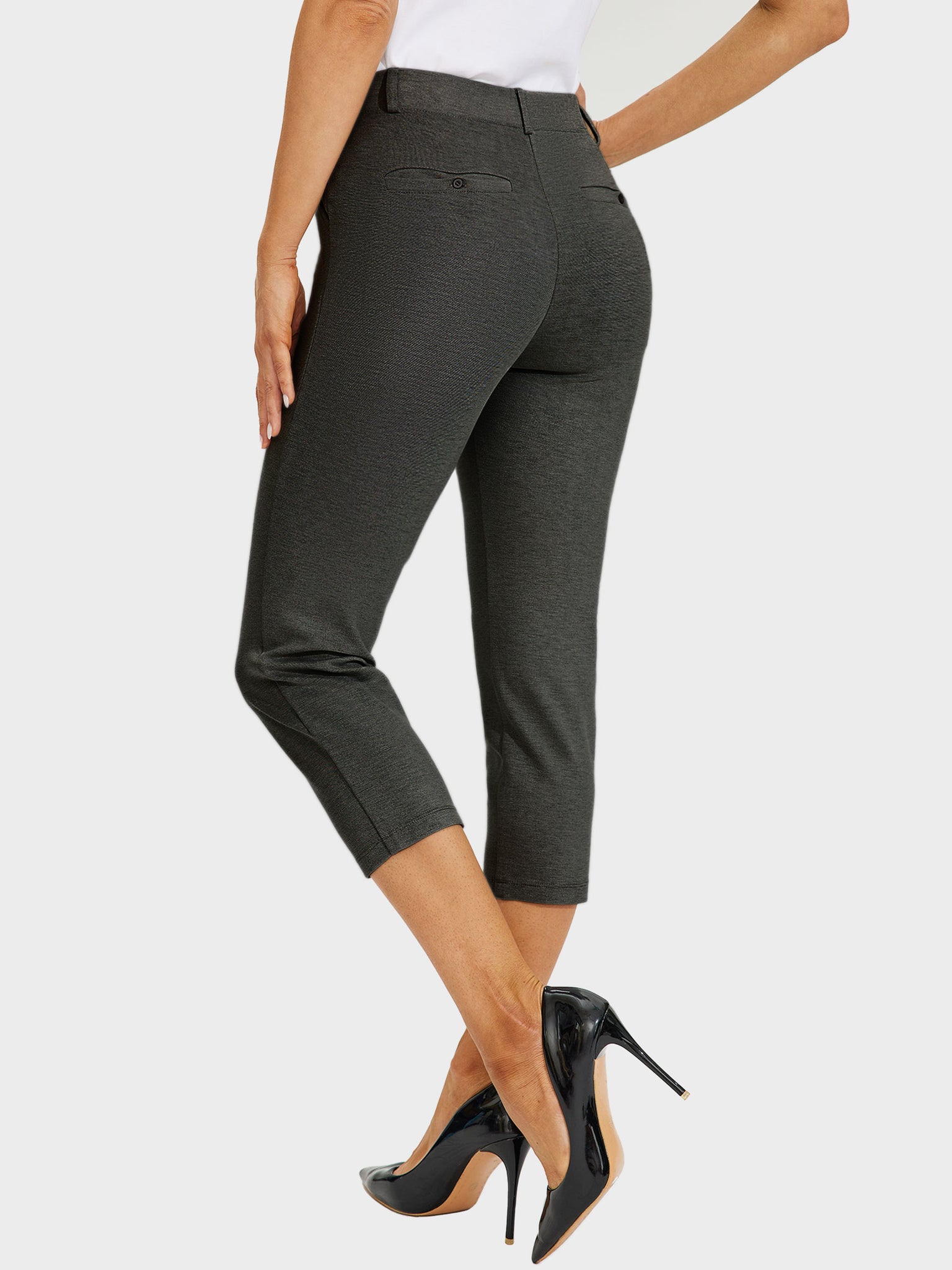 Women's Stretch Capri Yoga Dress Pants_DeepGray_model2