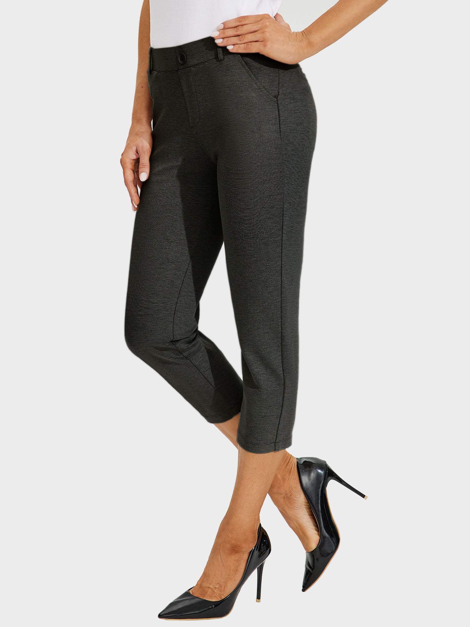 Women's Stretch Capri Yoga Dress Pants_DeepGray_model1