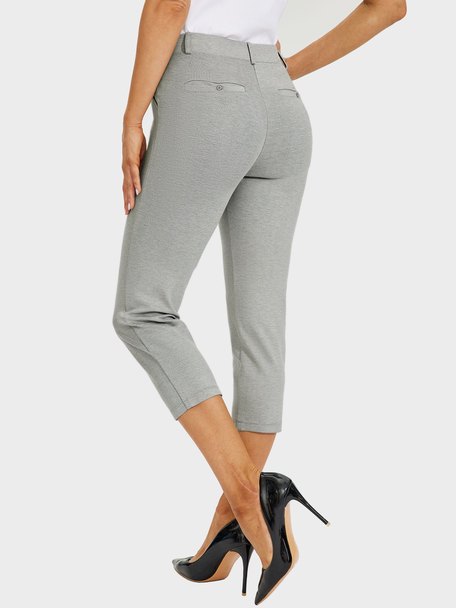 Women's Stretch Capri Yoga Dress Pants_LightCharcoal_model2