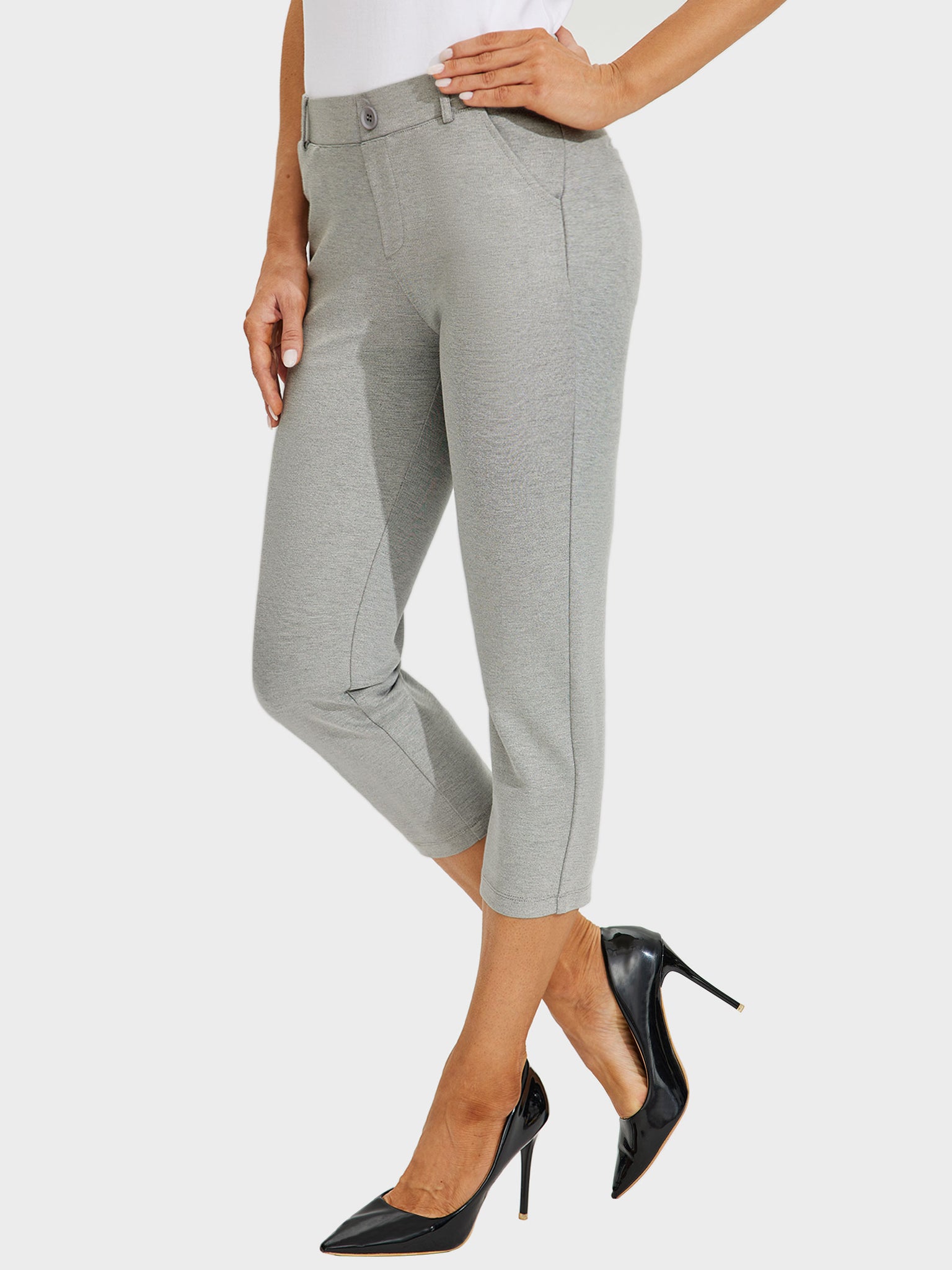 Women's Stretch Capri Yoga Dress Pants_LightCharcoal_model1