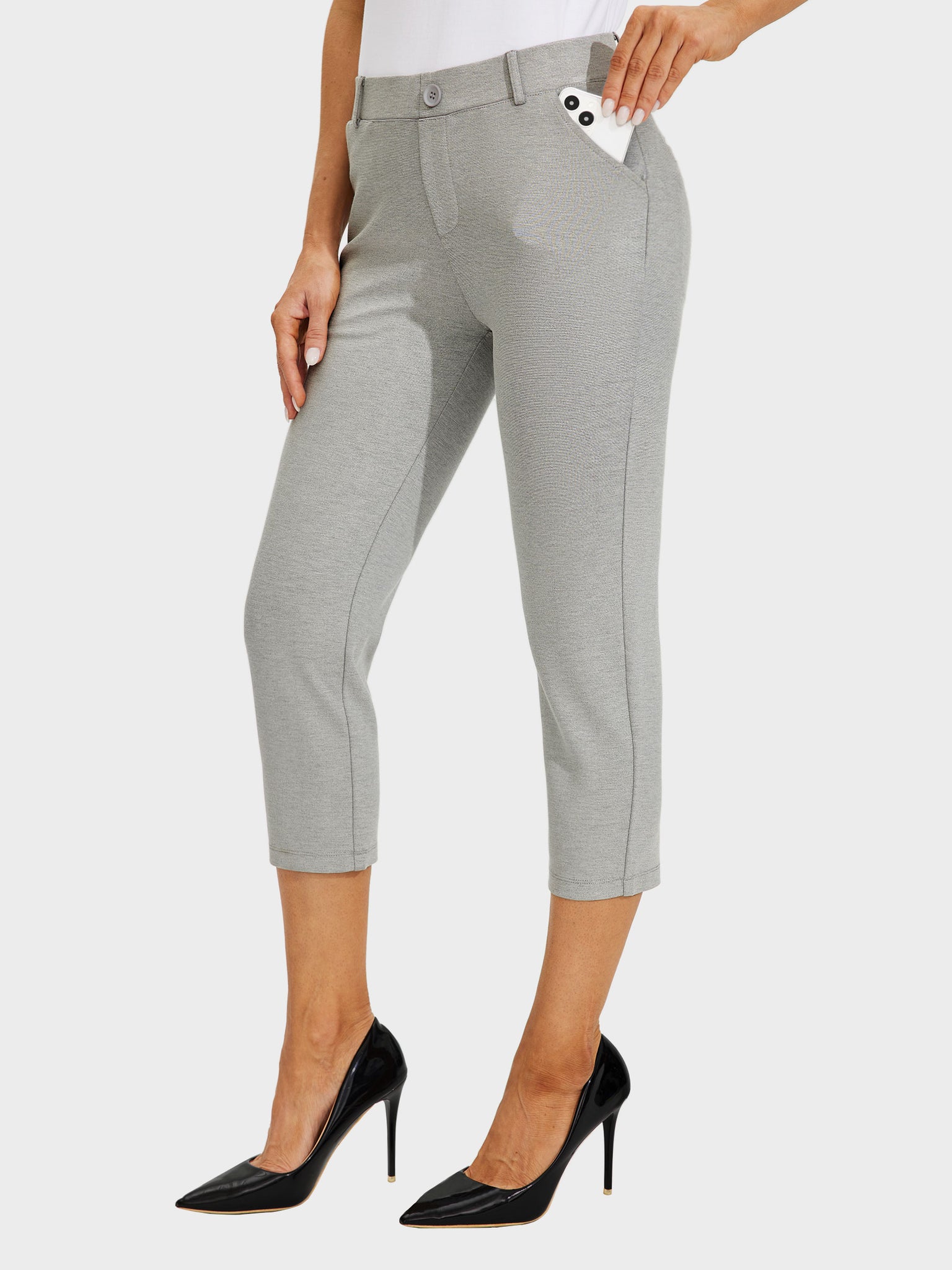 Women's Stretch Capri Yoga Dress Pants_LightCharcoal_model4