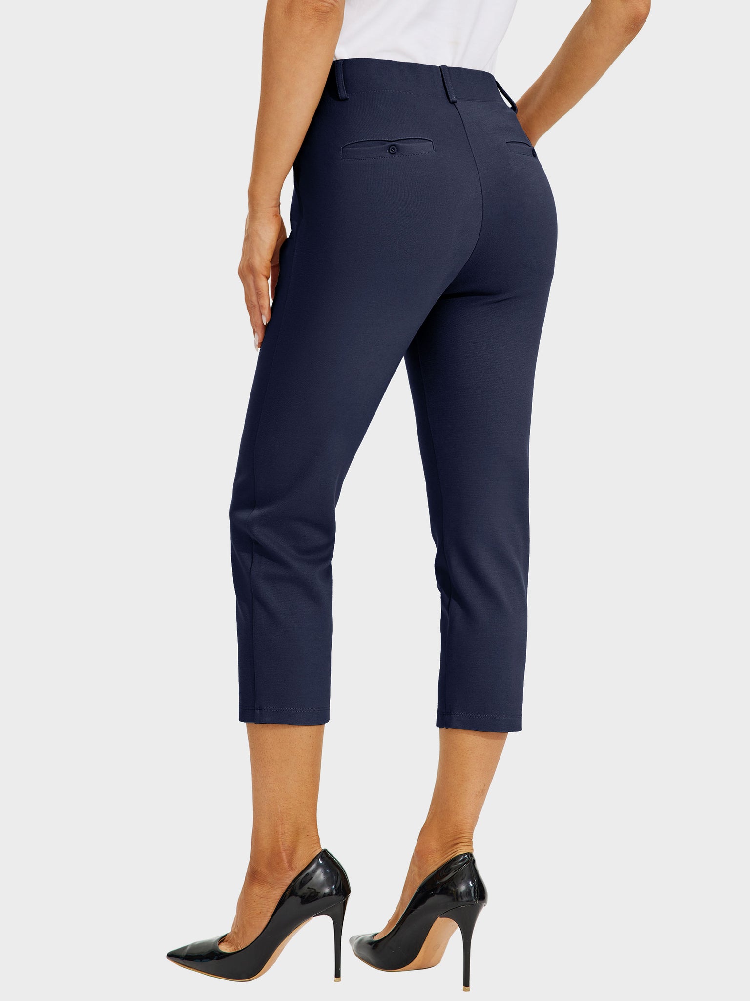 Women's Stretch Capri Yoga Dress Pants_Navy_model2