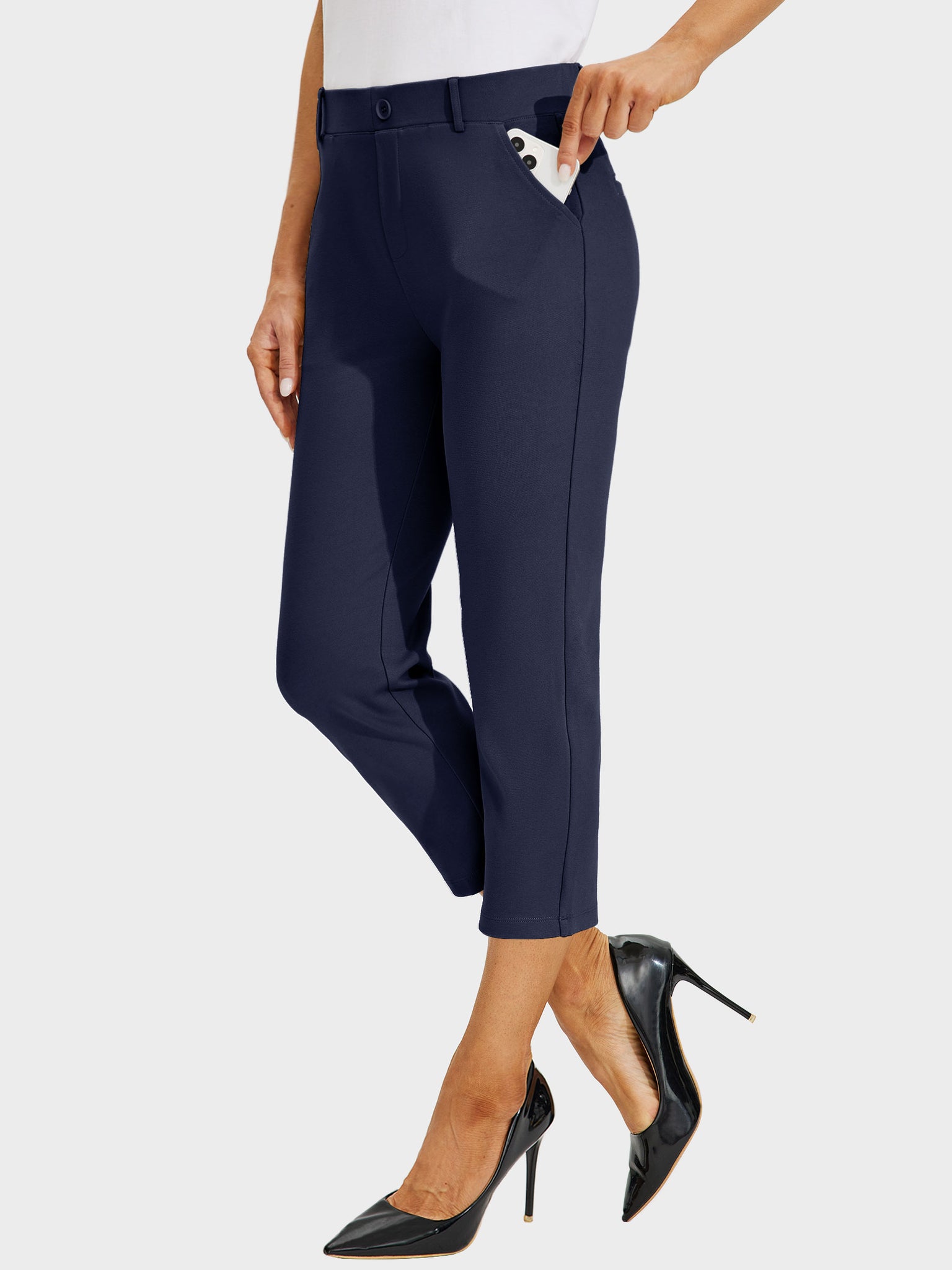 Women's Stretch Capri Yoga Dress Pants_Navy_model3