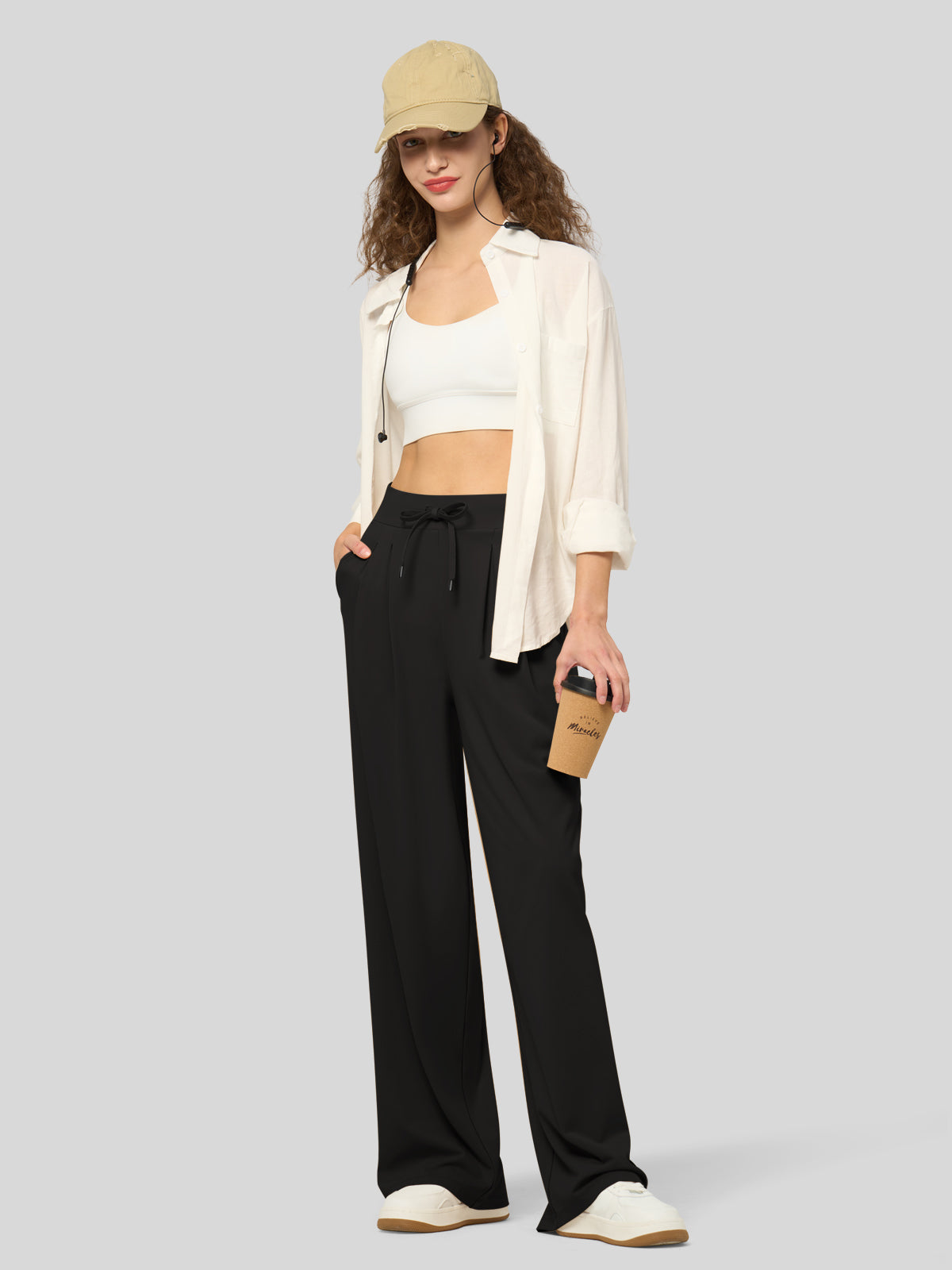 willit Women's Stretchy Wide Leg Slacks-28 Inch - black