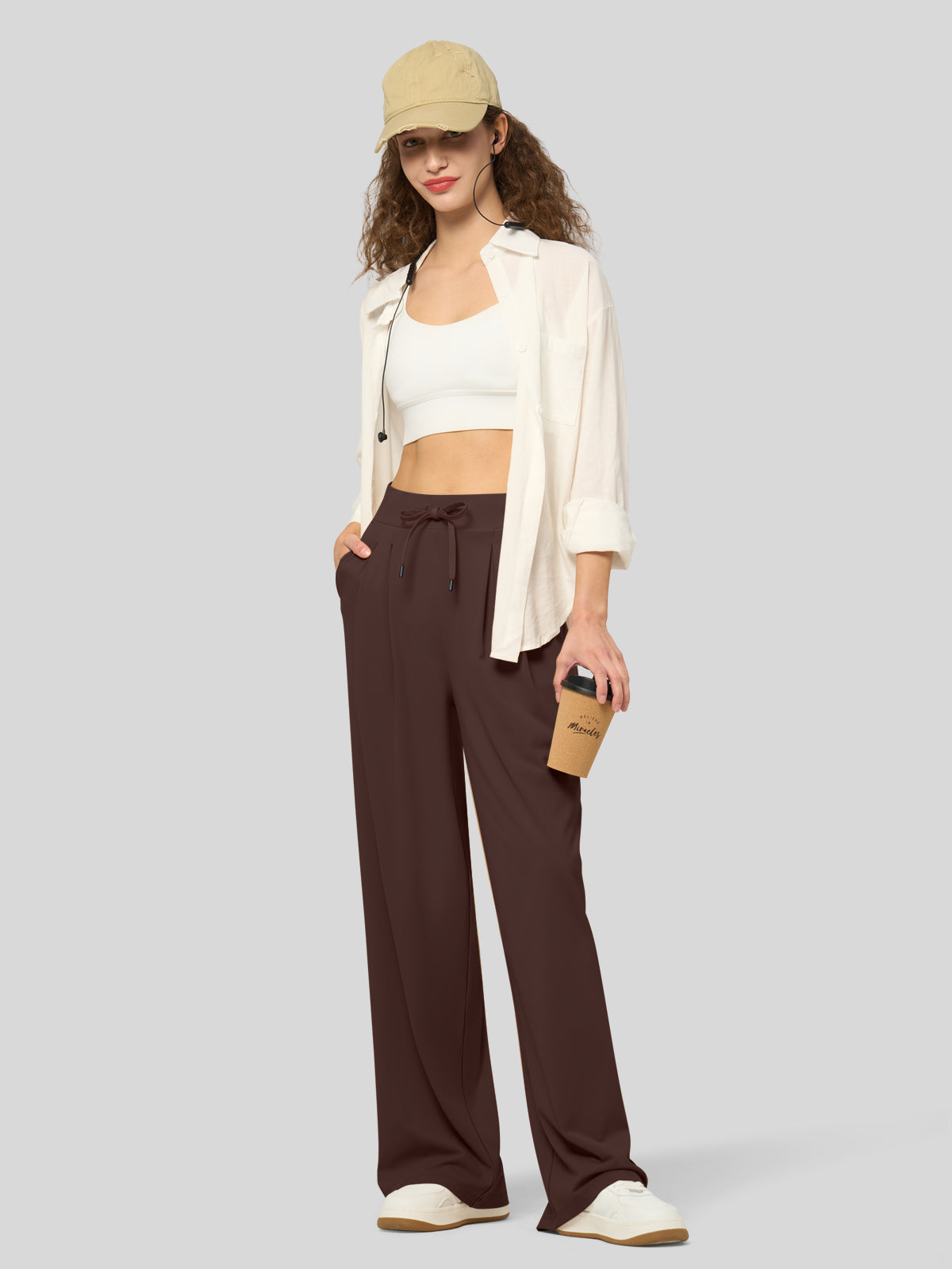 willit Women's Stretchy Wide Leg Slacks-28 Inch - brown